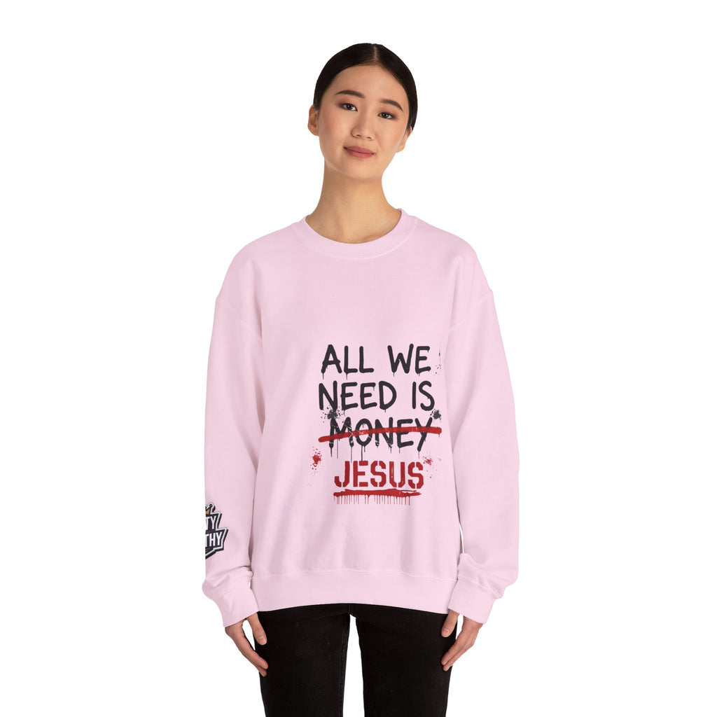 Crewneck Sweatshirt — "All We Need Is Jesus" Faith Graphic