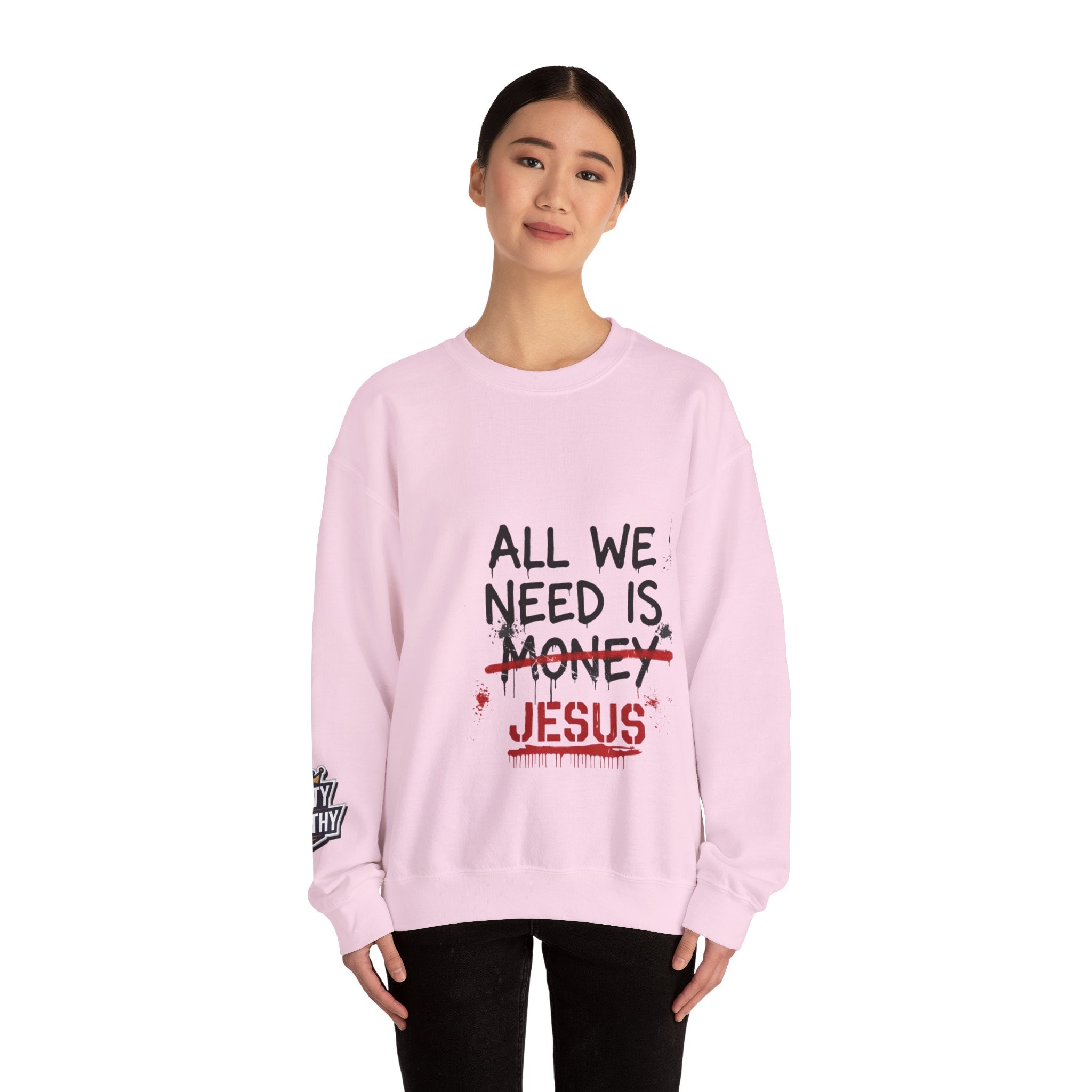Crewneck Sweatshirt — "All We Need Is Jesus" Faith Graphic