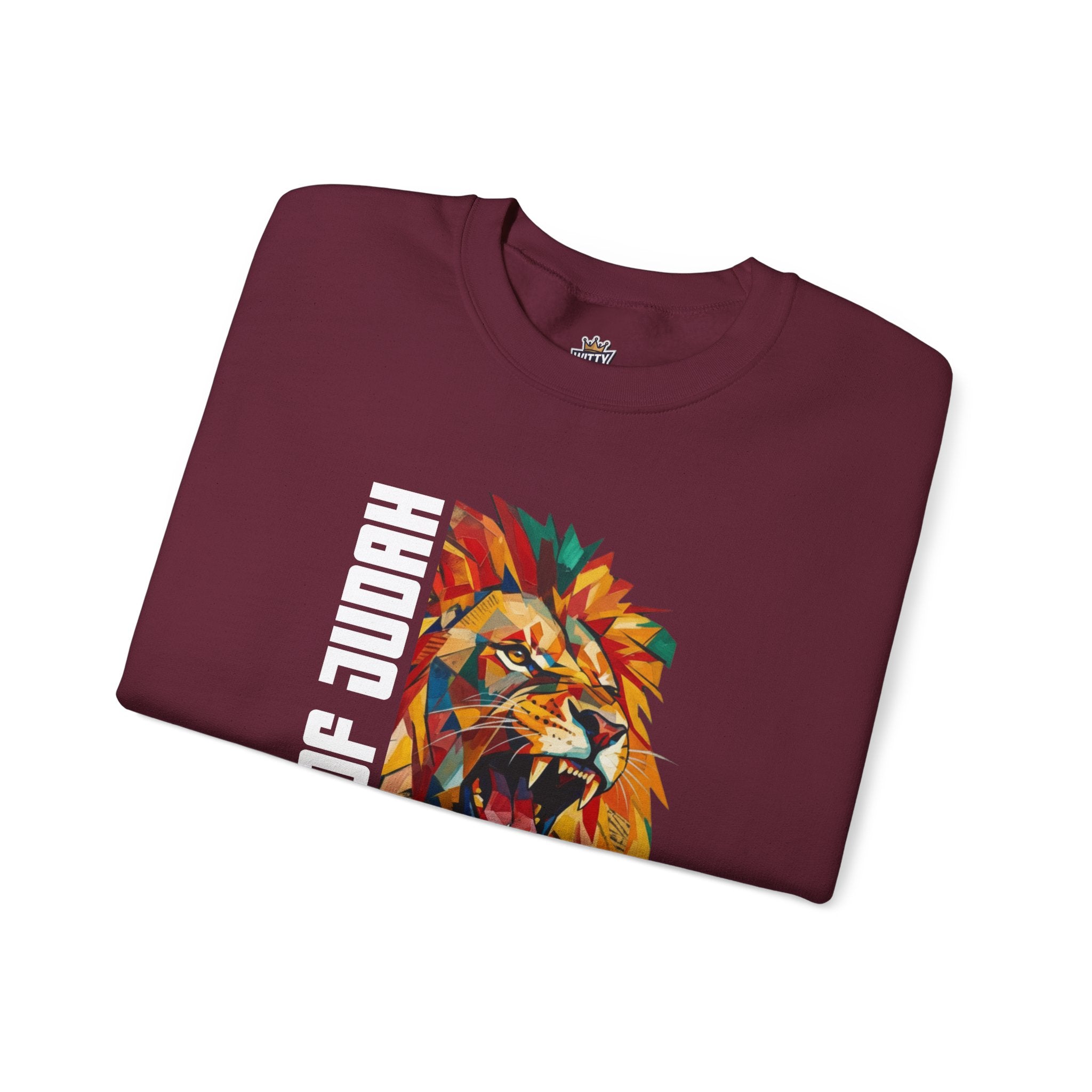 Lion of Judah Crewneck Sweatshirt — Colorful Roaring Lion Faith Graphic