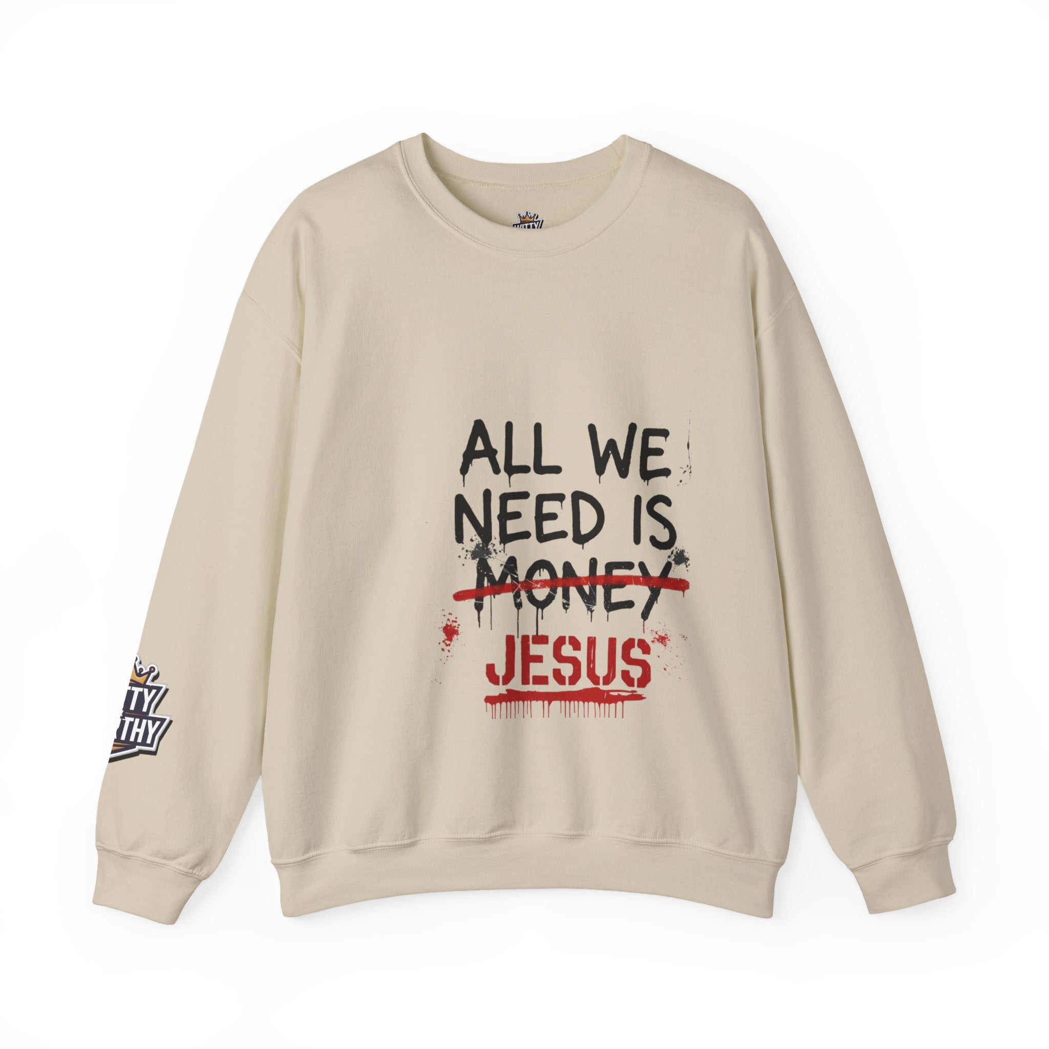 Crewneck Sweatshirt — "All We Need Is Jesus" Faith Graphic