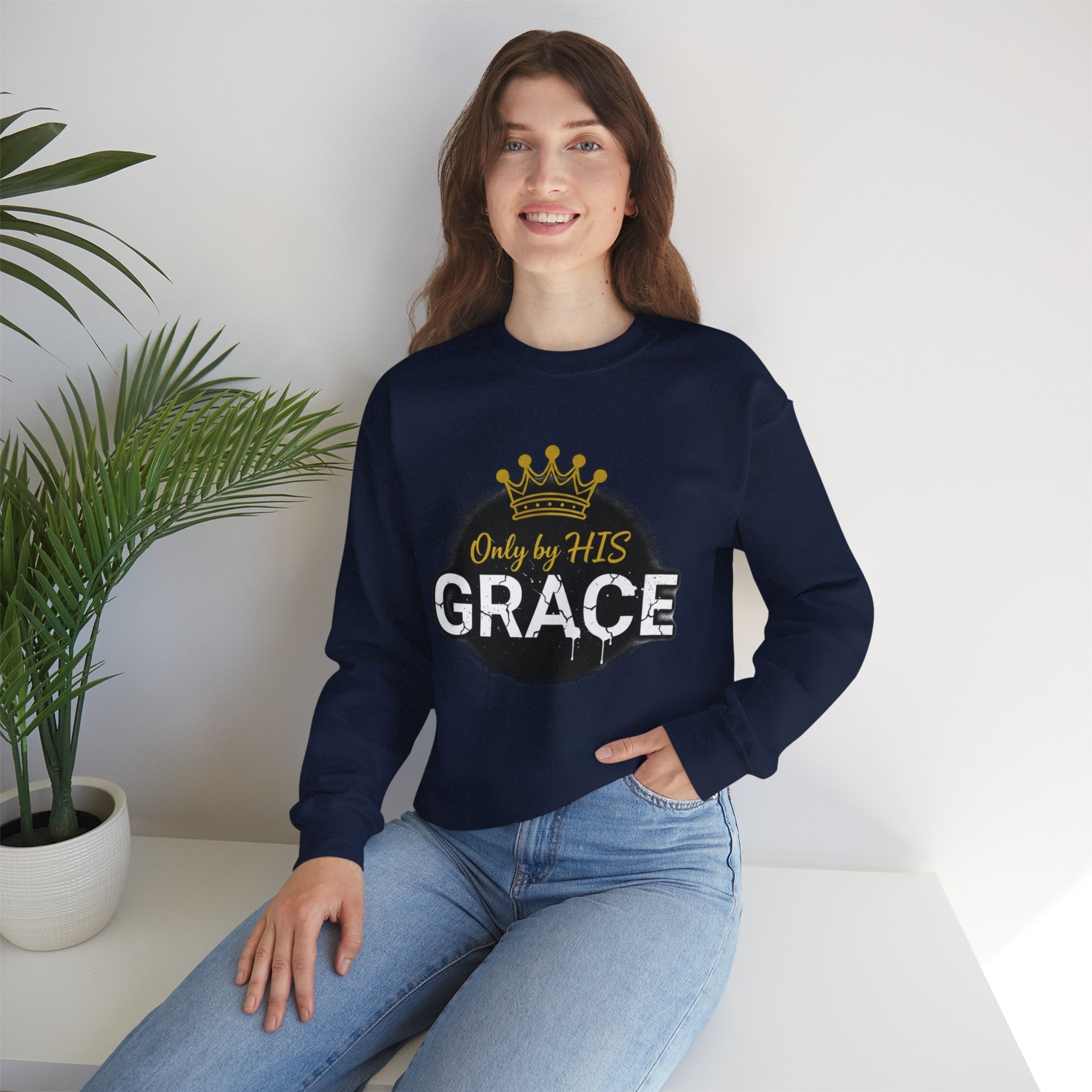 Grace Crown Sweatshirt — 'Only by His Grace' Christian Crewneck