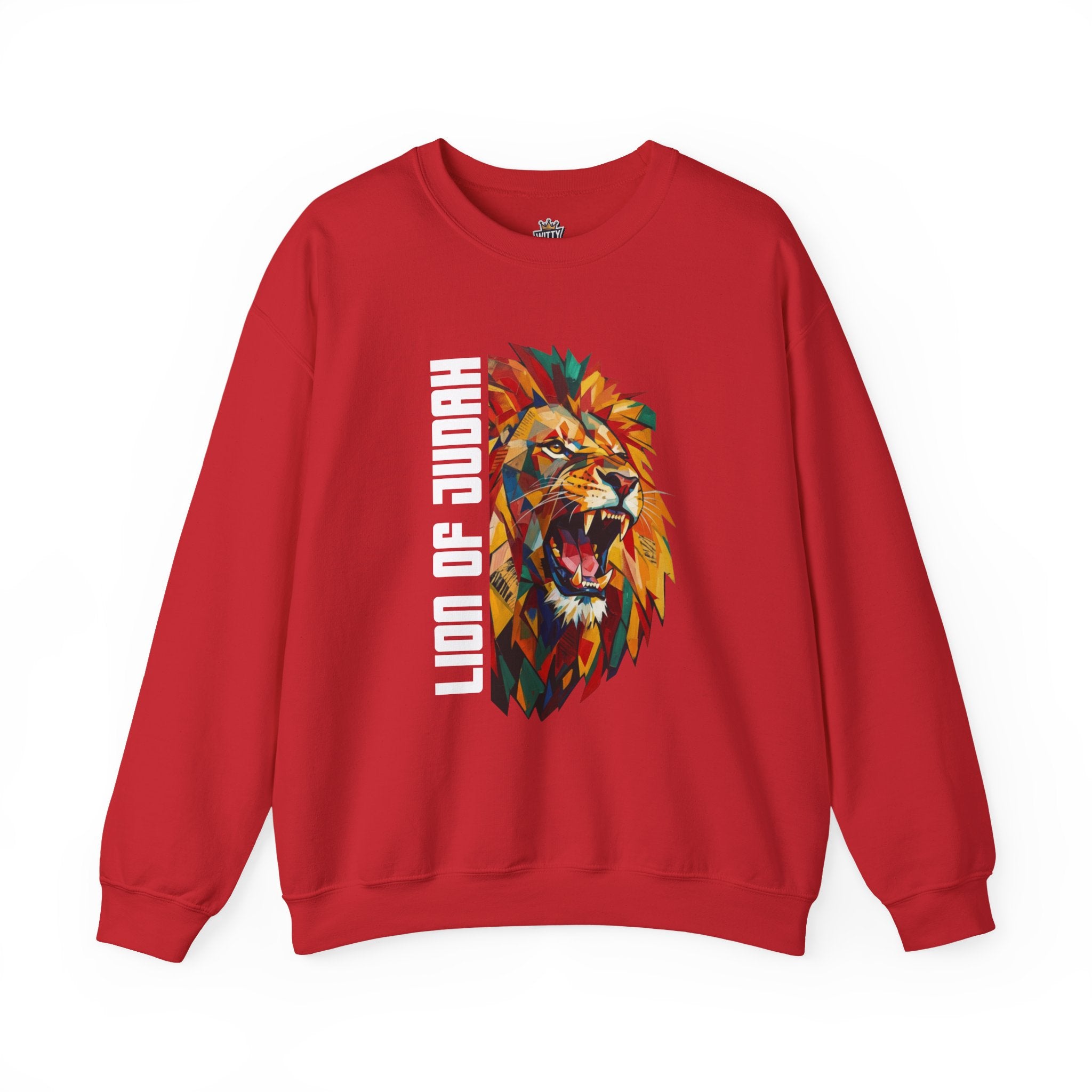 Lion of Judah Crewneck Sweatshirt — Colorful Roaring Lion Faith Graphic