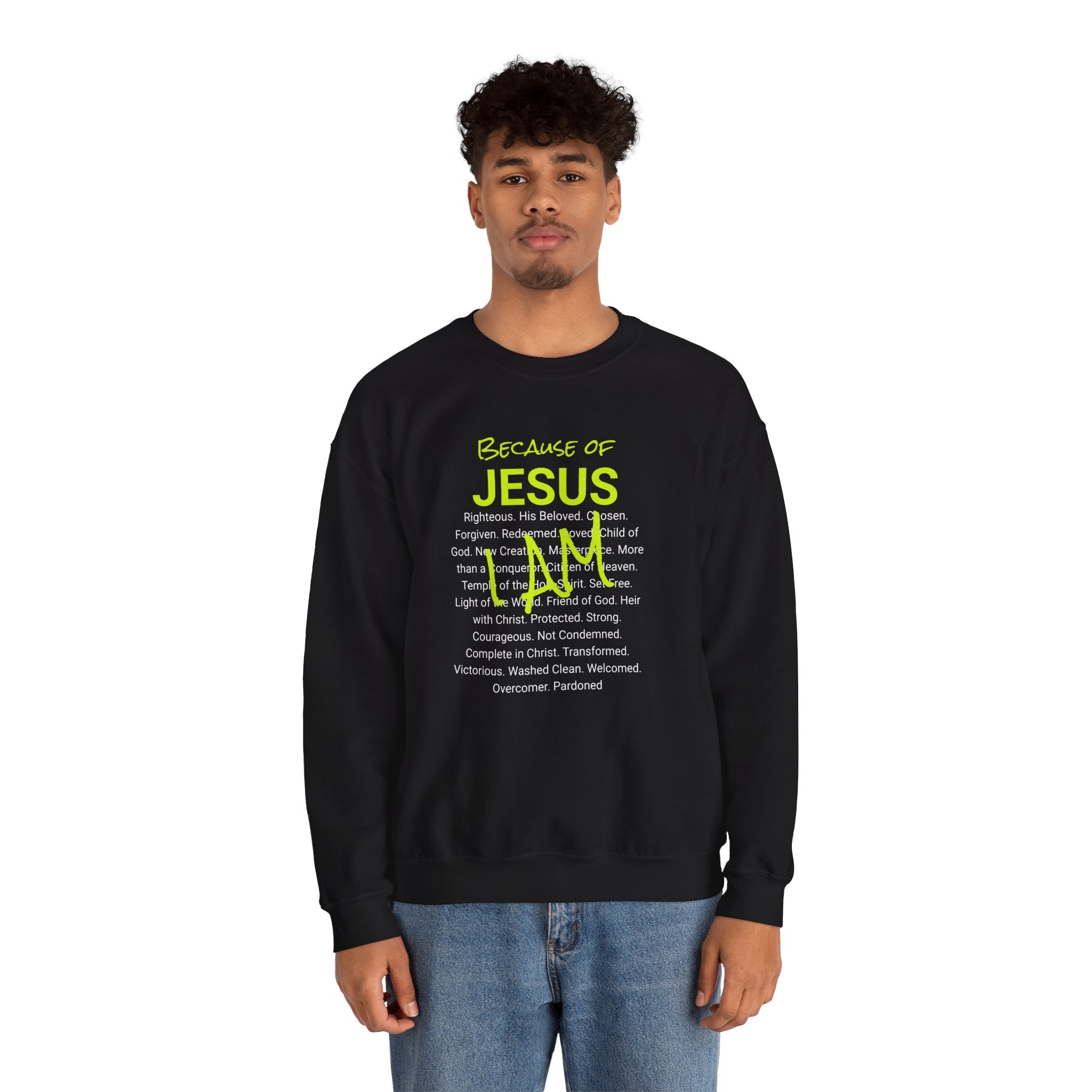 Crewneck Sweatshirt — "Saved" Faith-Based Affirmation Sweatshirt (Righteous • Redeemed • Loved)