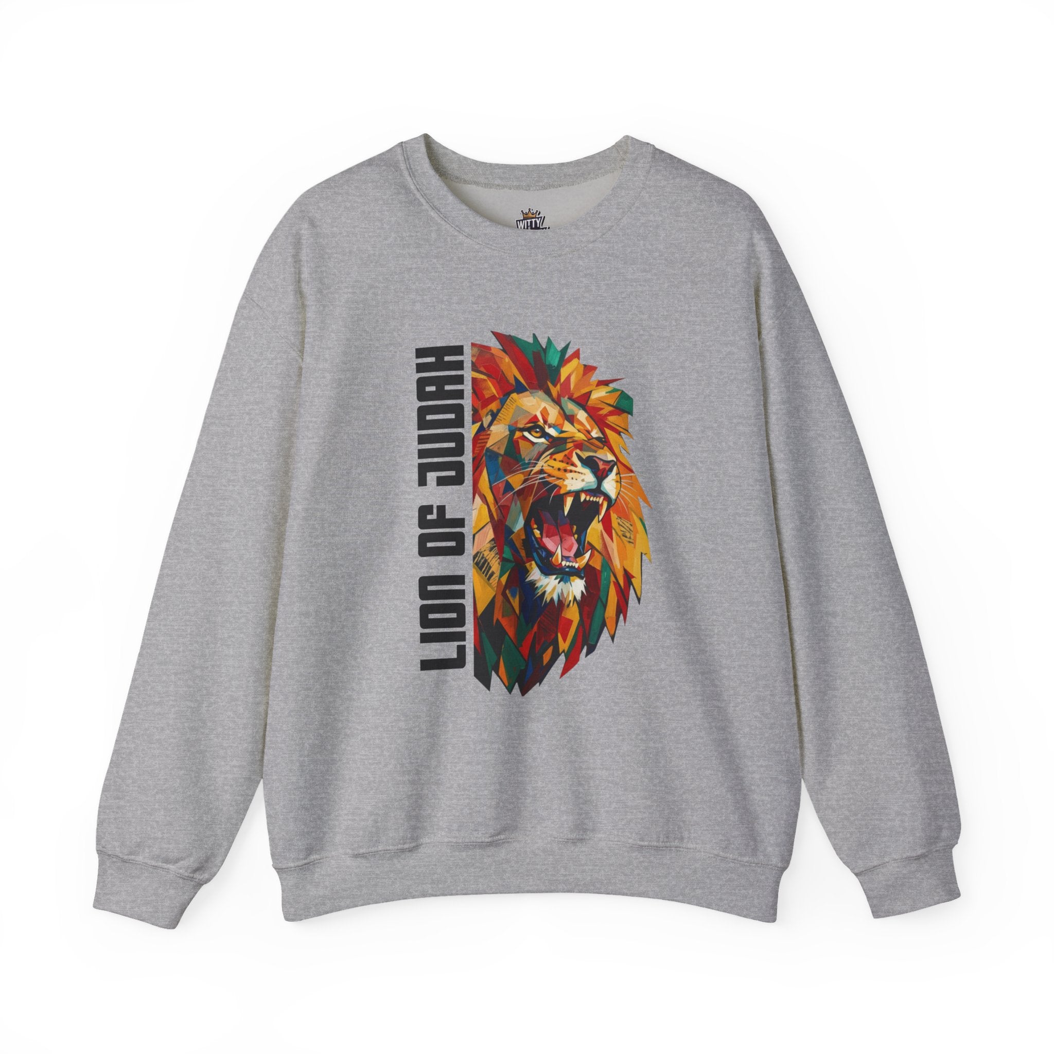 Lion of Judah Crewneck Sweatshirt — Colorful Roaring Lion Faith Graphic