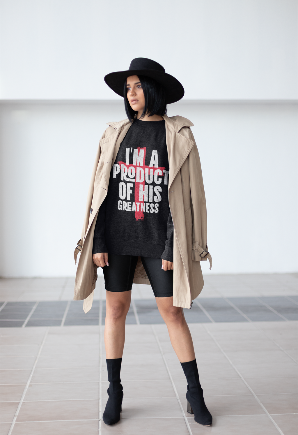 Christian Crewneck Sweatshirt - "I'm A Product Of His Greatness" Cross Design