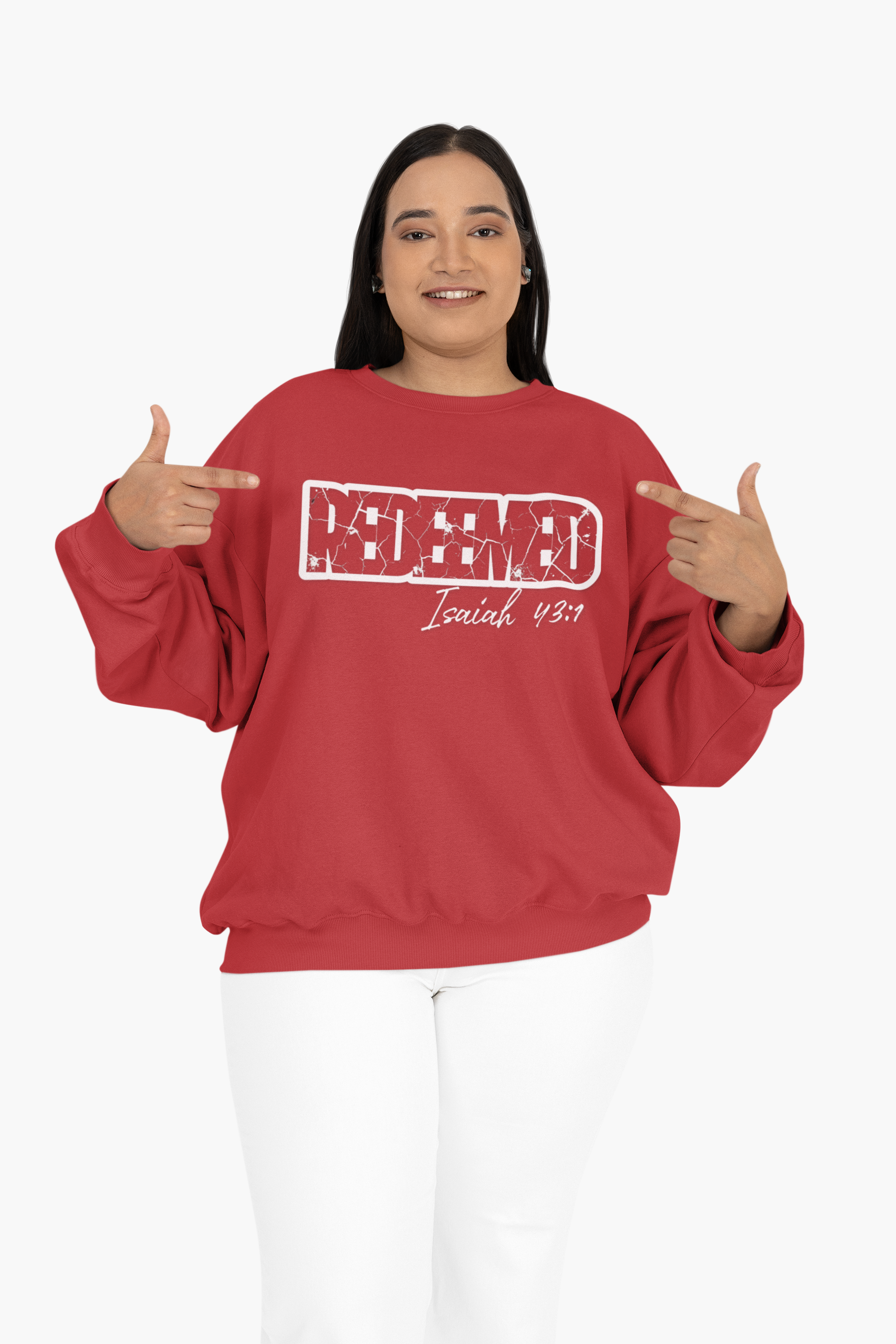 Crewneck Sweatshirt — 'Redeemed' Isaiah 43:1 Christian Faith Graphic