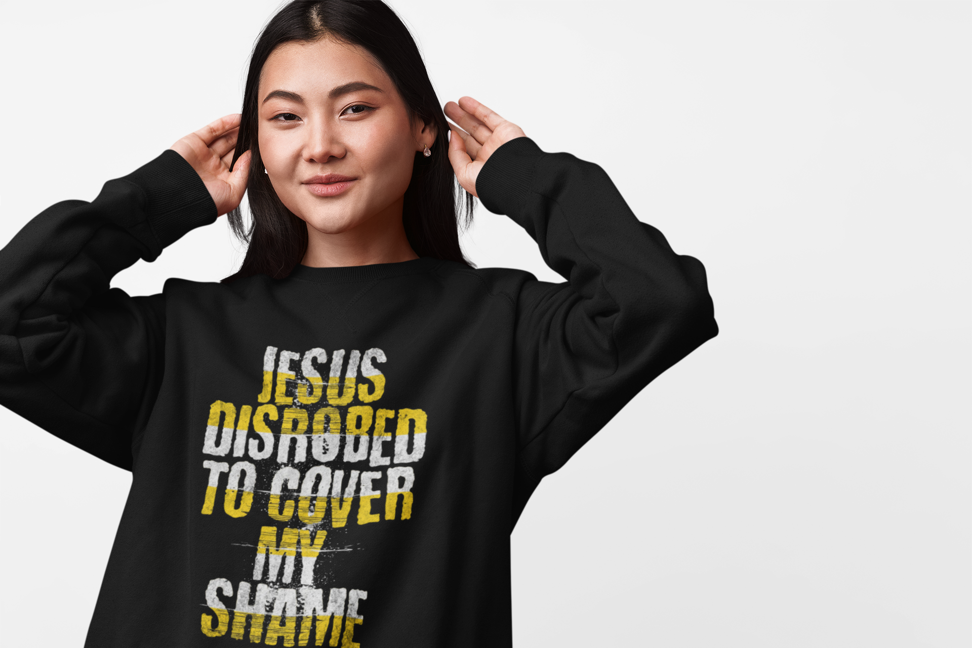 Christian Crewneck Sweatshirt — "Jesus Disrobed to Cover My Shame" Inspirational Gospel Pullover