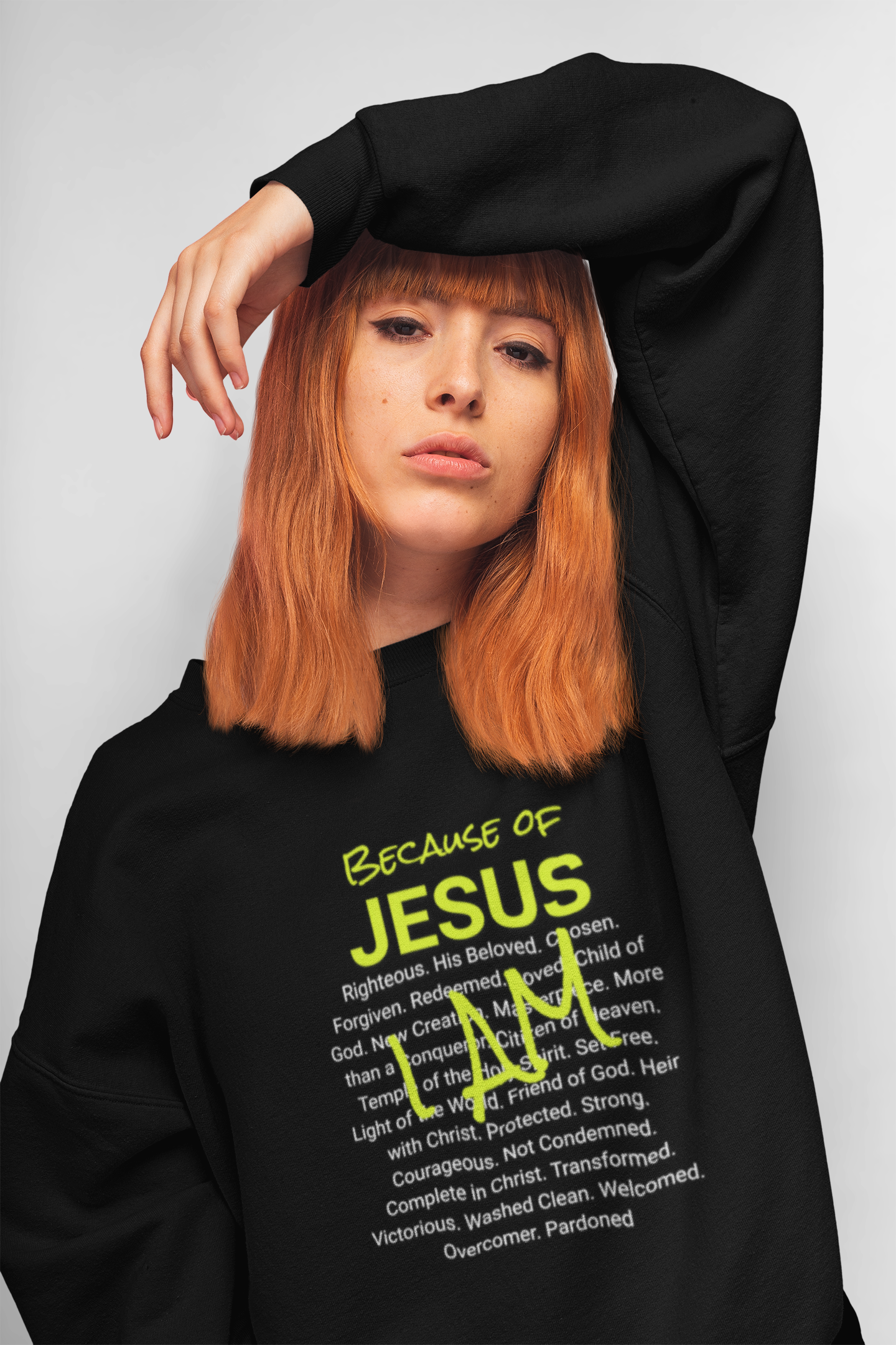 Crewneck Sweatshirt — "Saved" Faith-Based Affirmation Sweatshirt (Righteous • Redeemed • Loved)