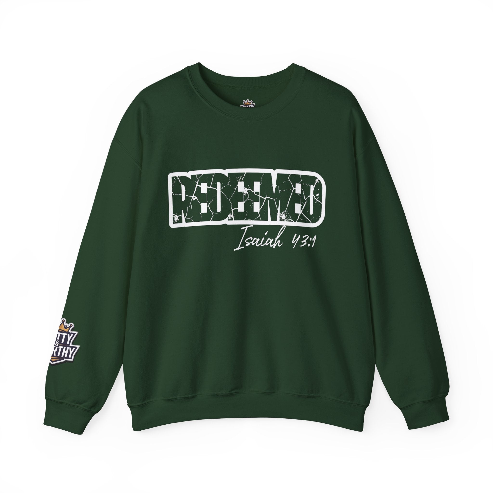Crewneck Sweatshirt — 'Redeemed' Isaiah 43:1 Christian Faith Graphic