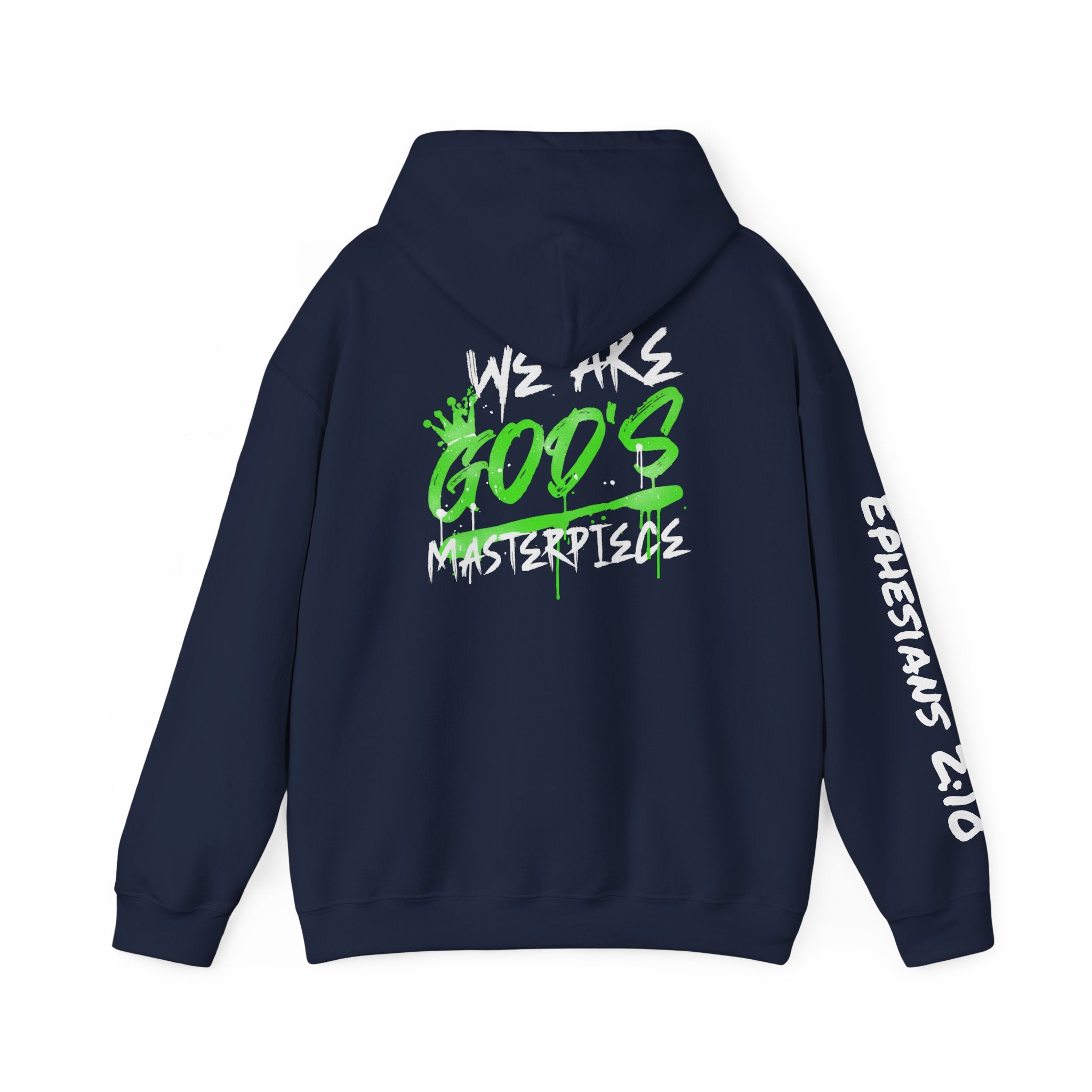 Hoodie — White 'God's' Neon Green Graffiti & Witty Worthy Chest Logo