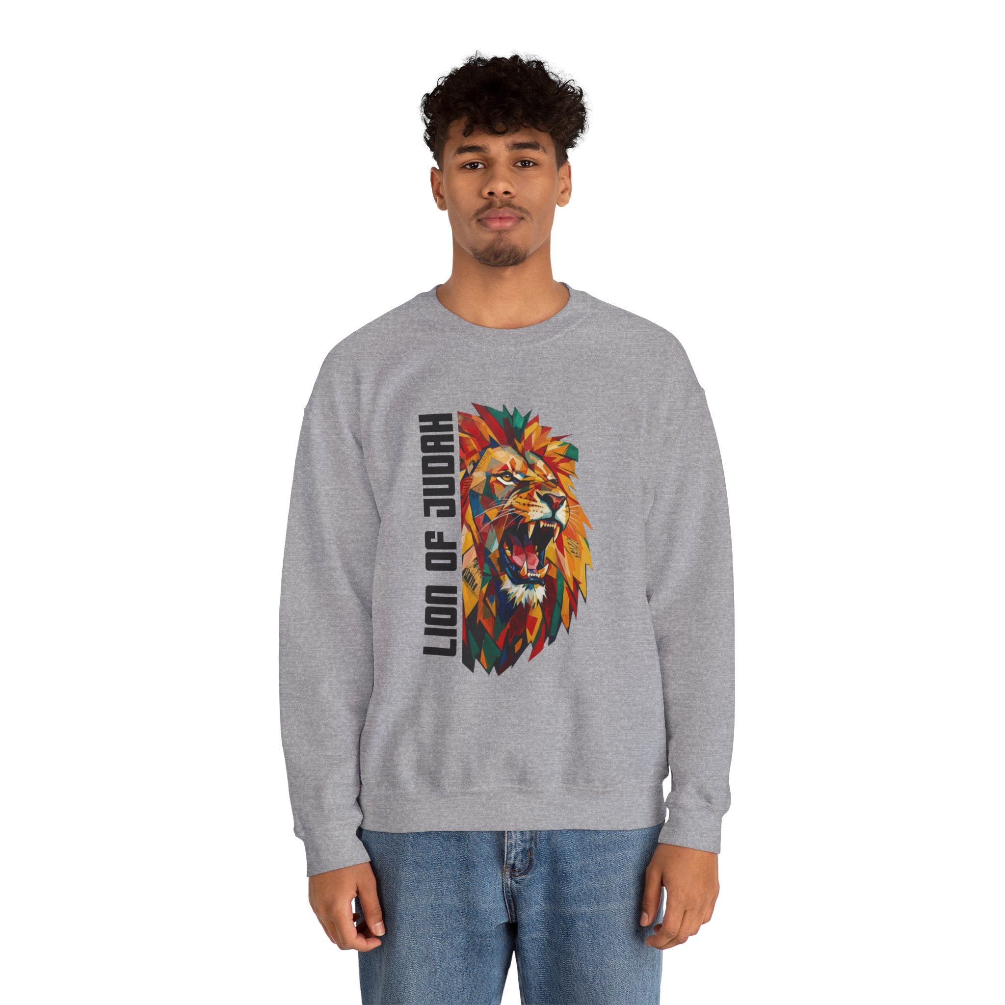Lion of Judah Crewneck Sweatshirt — Colorful Roaring Lion Faith Graphic