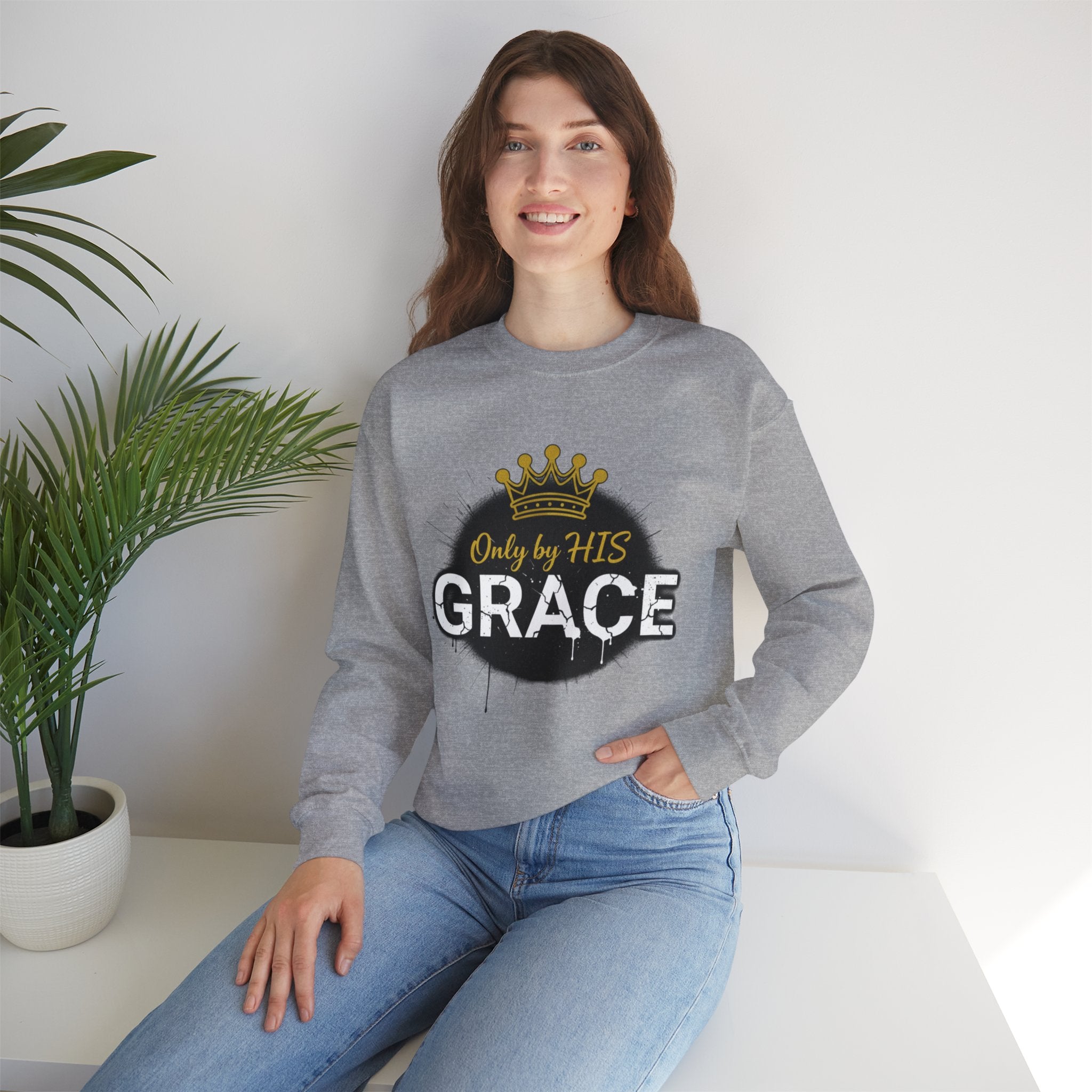 Grace Crown Sweatshirt — 'Only by His Grace' Christian Crewneck