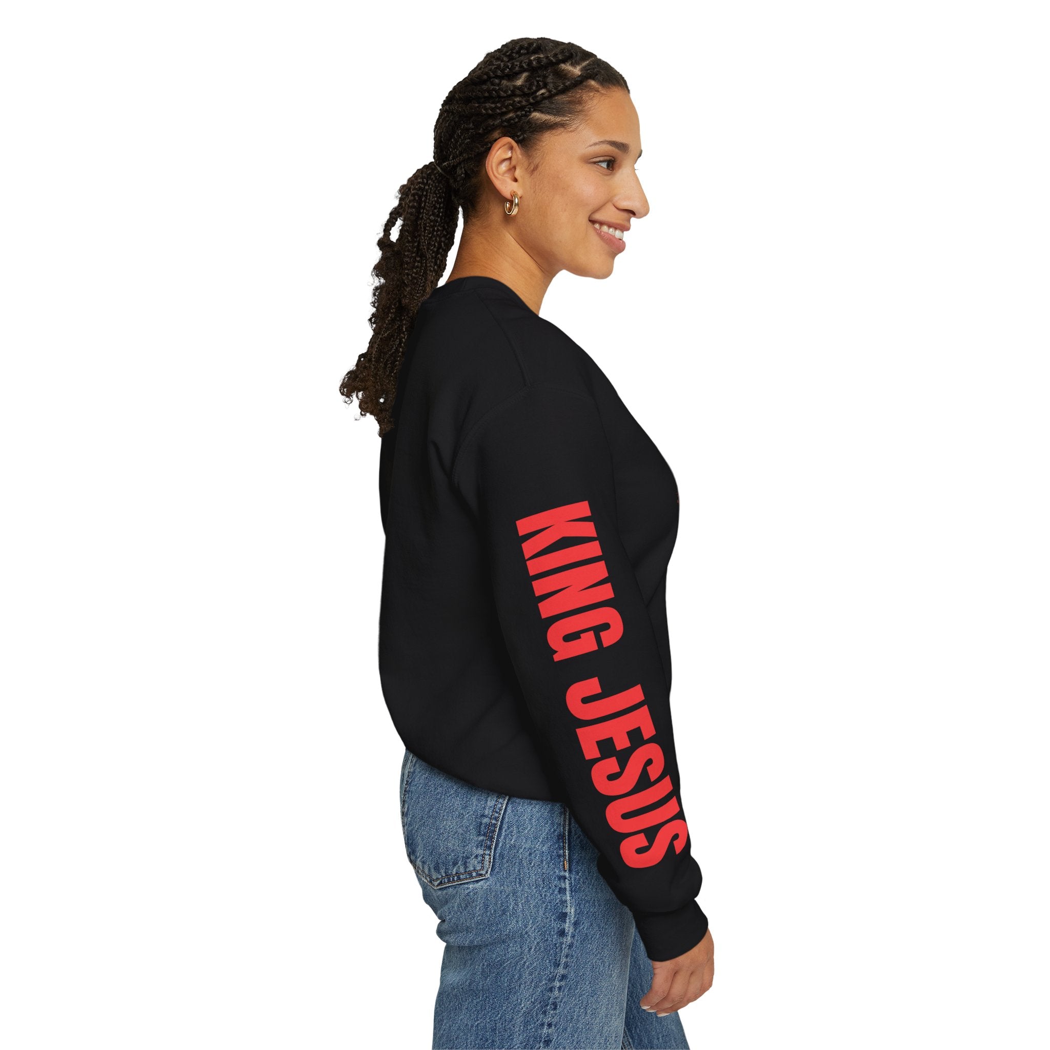 Religious Graphic Crewneck Sweatshirt – 'Love One Another' Jesus Portrait