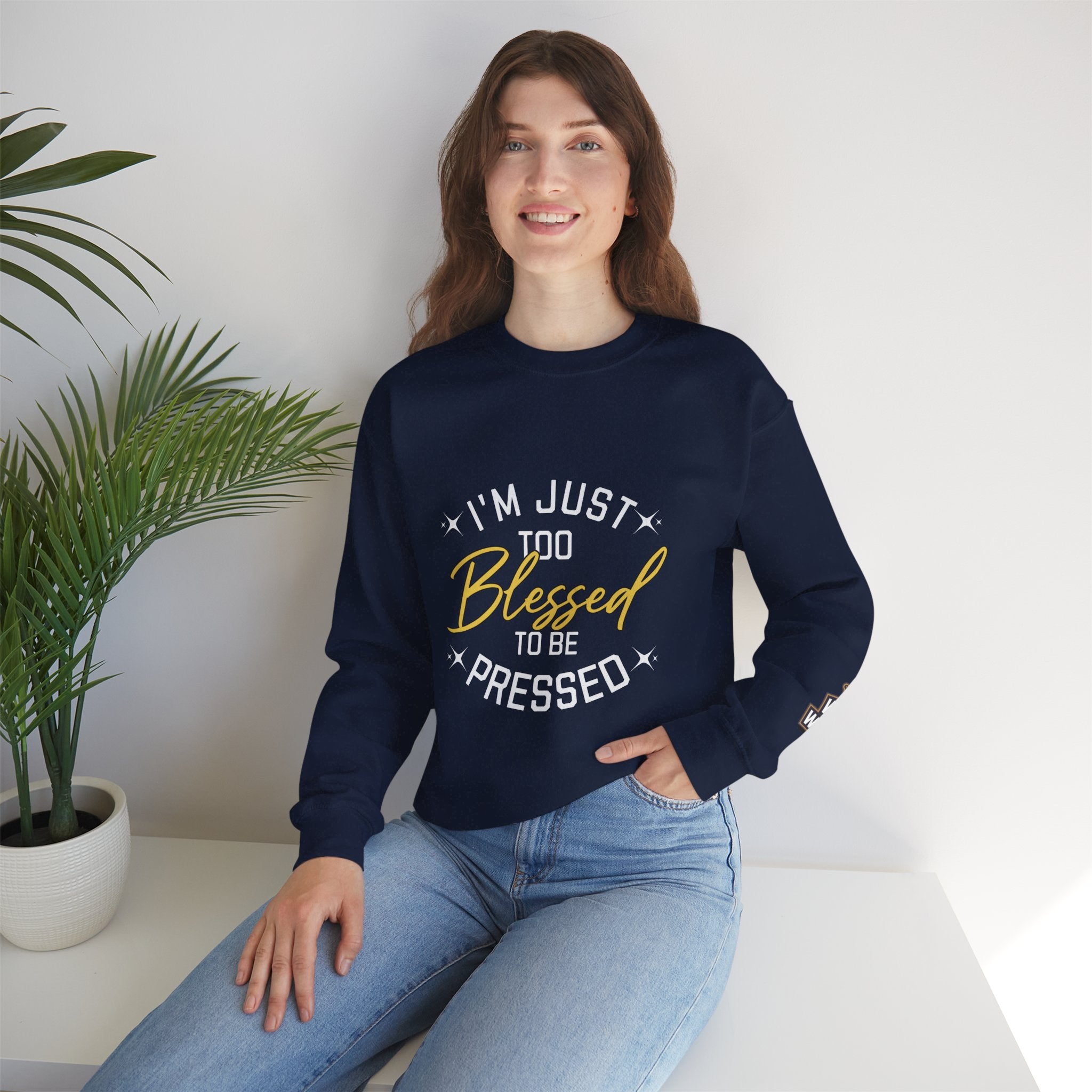 Blessed Crewneck Sweatshirt — Gold Script Cozy Pullover