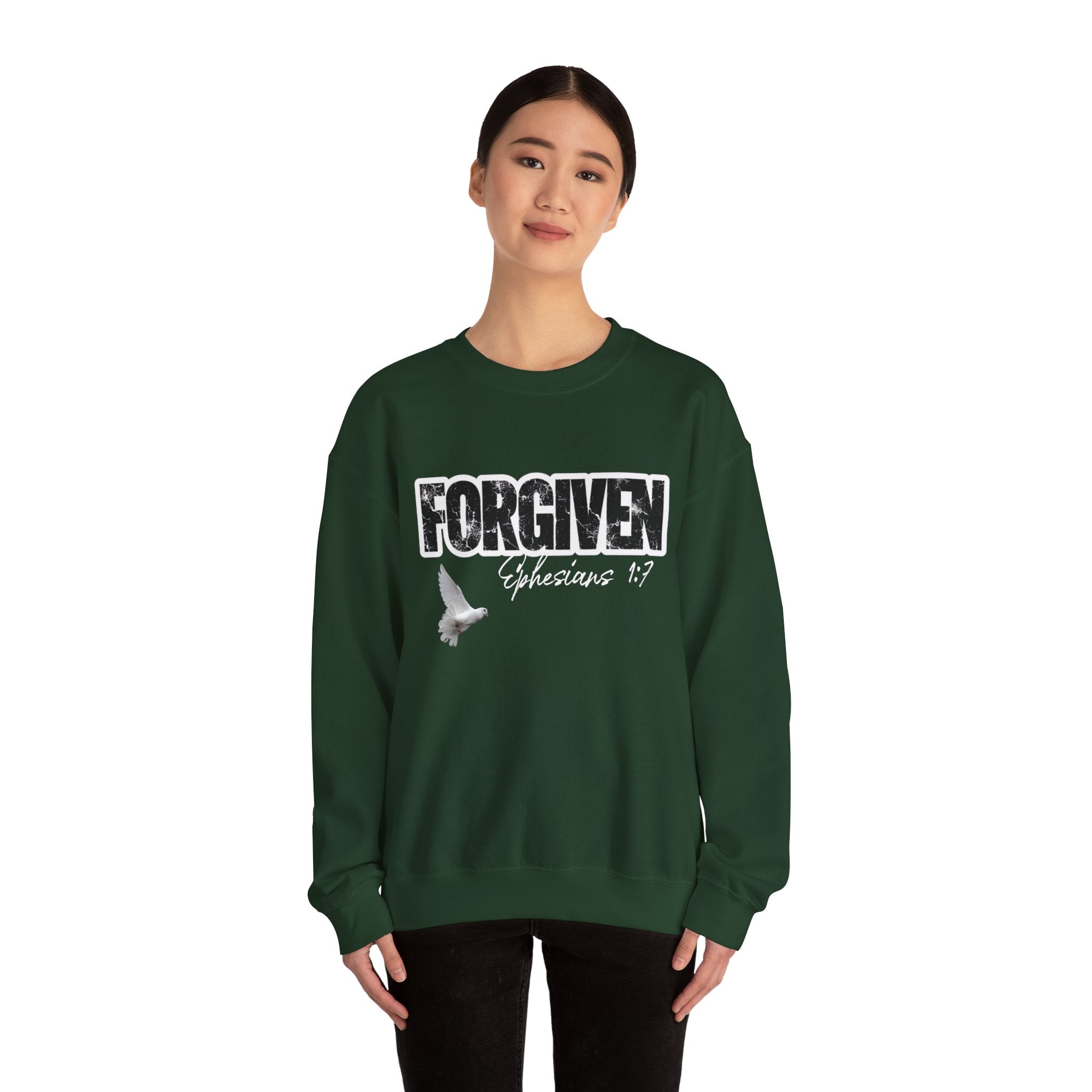 Forgiven Crewneck Sweatshirt – Ephesians 1:7 Christian Dove Pullover