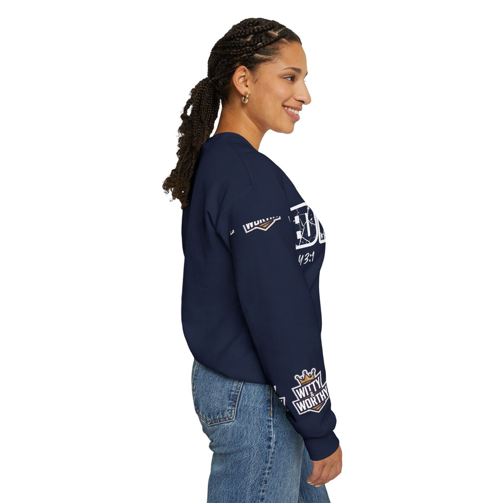 Crewneck Sweatshirt — 'Redeemed' Isaiah 43:1 Christian Faith Graphic