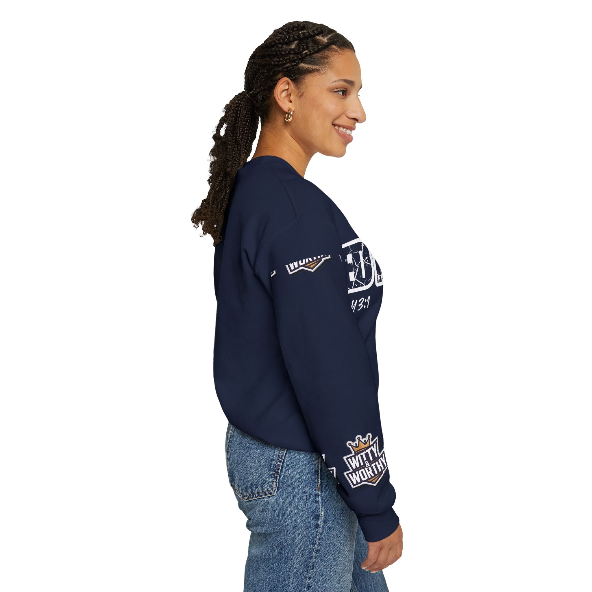 Crewneck Sweatshirt — 'Redeemed' Isaiah 43:1 Christian Faith Graphic