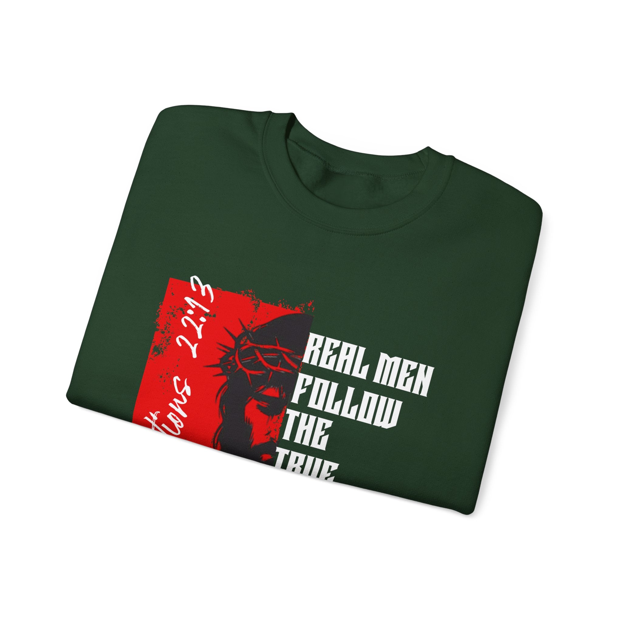 Crewneck Sweatshirt — “Real Men Follow the True Alpha” Graphic Pullover