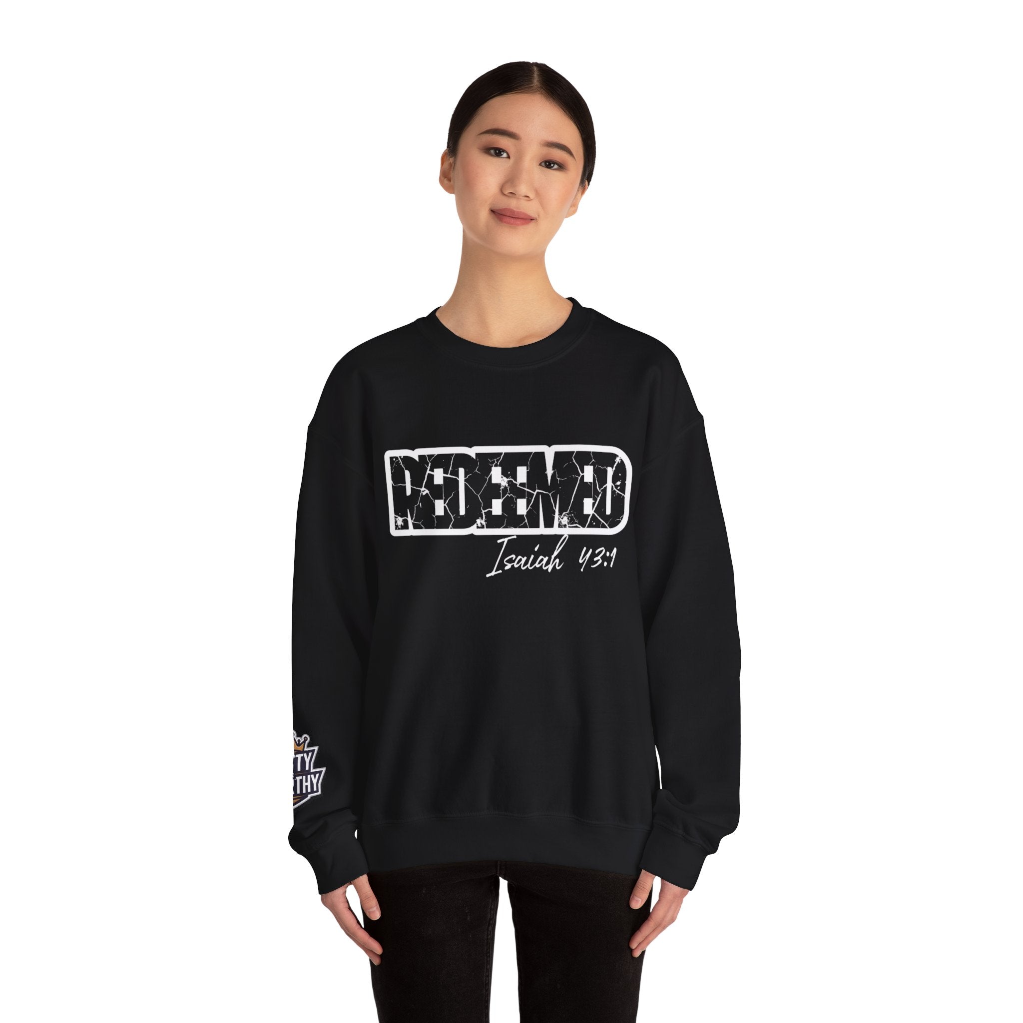 Crewneck Sweatshirt — 'Redeemed' Isaiah 43:1 Christian Faith Graphic