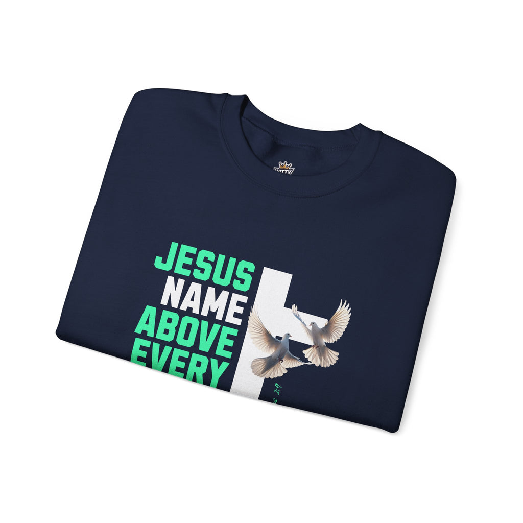 Jesus Name Above Every Name Sweatshirt — Christian Cross & Dove Crewneck