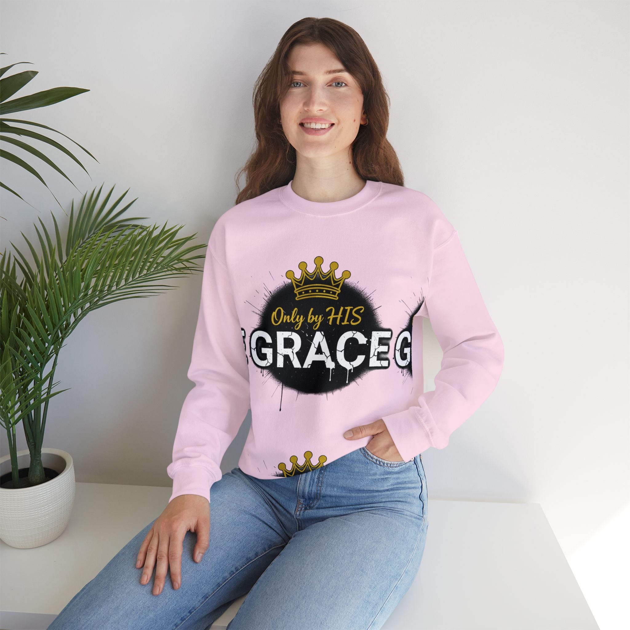Grace Crown Sweatshirt — 'Only by His Grace' Christian Crewneck
