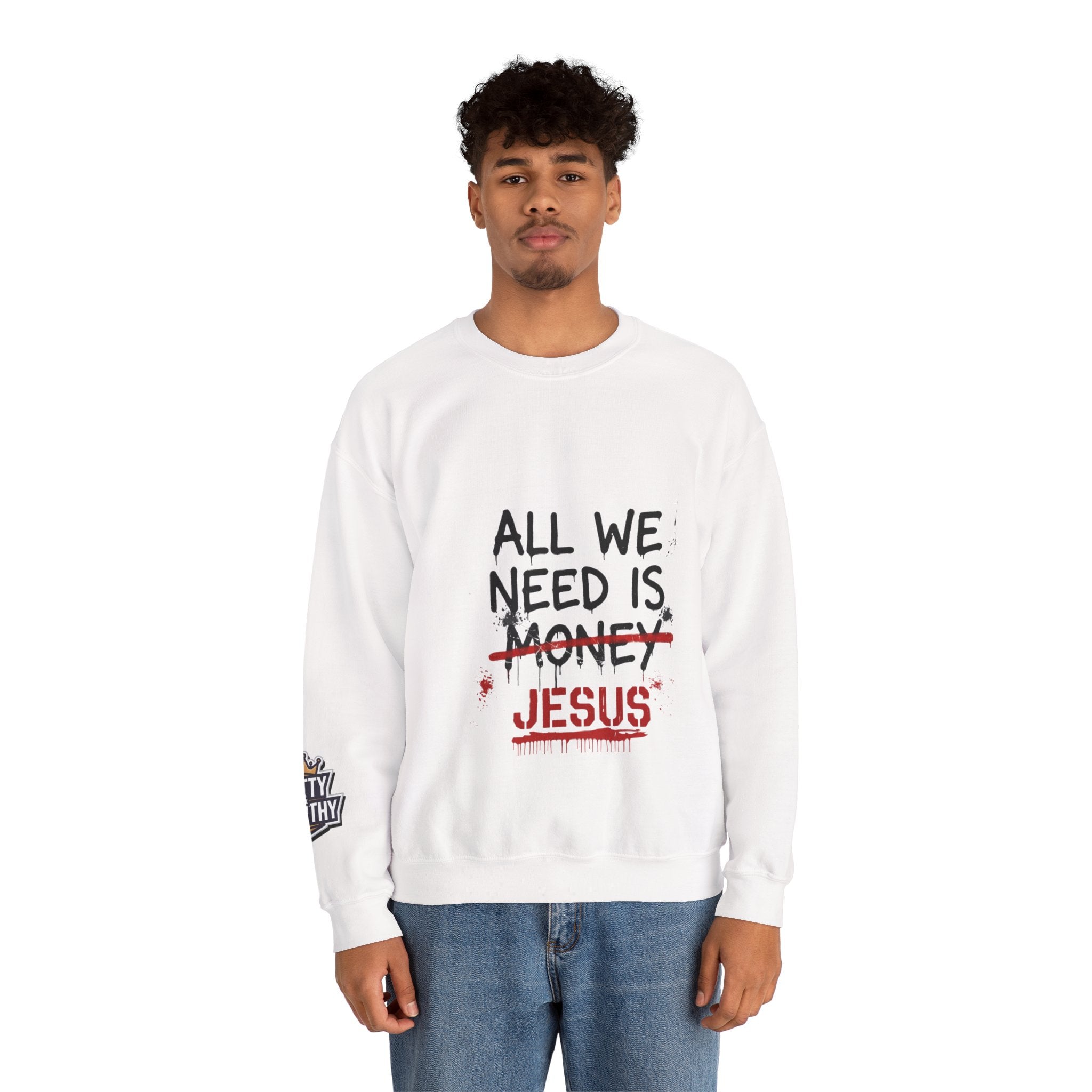 Crewneck Sweatshirt — "All We Need Is Jesus" Faith Graphic