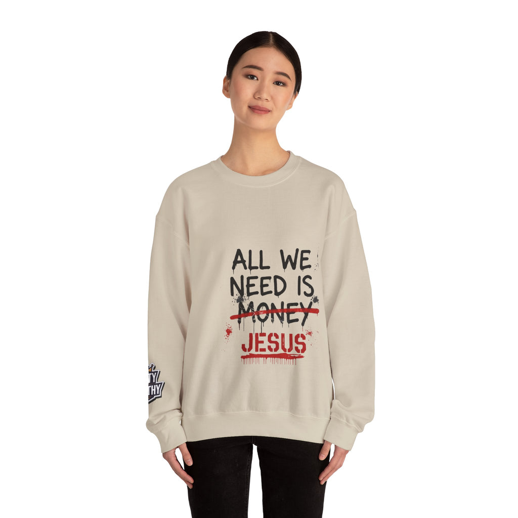 Crewneck Sweatshirt — "All We Need Is Jesus" Faith Graphic
