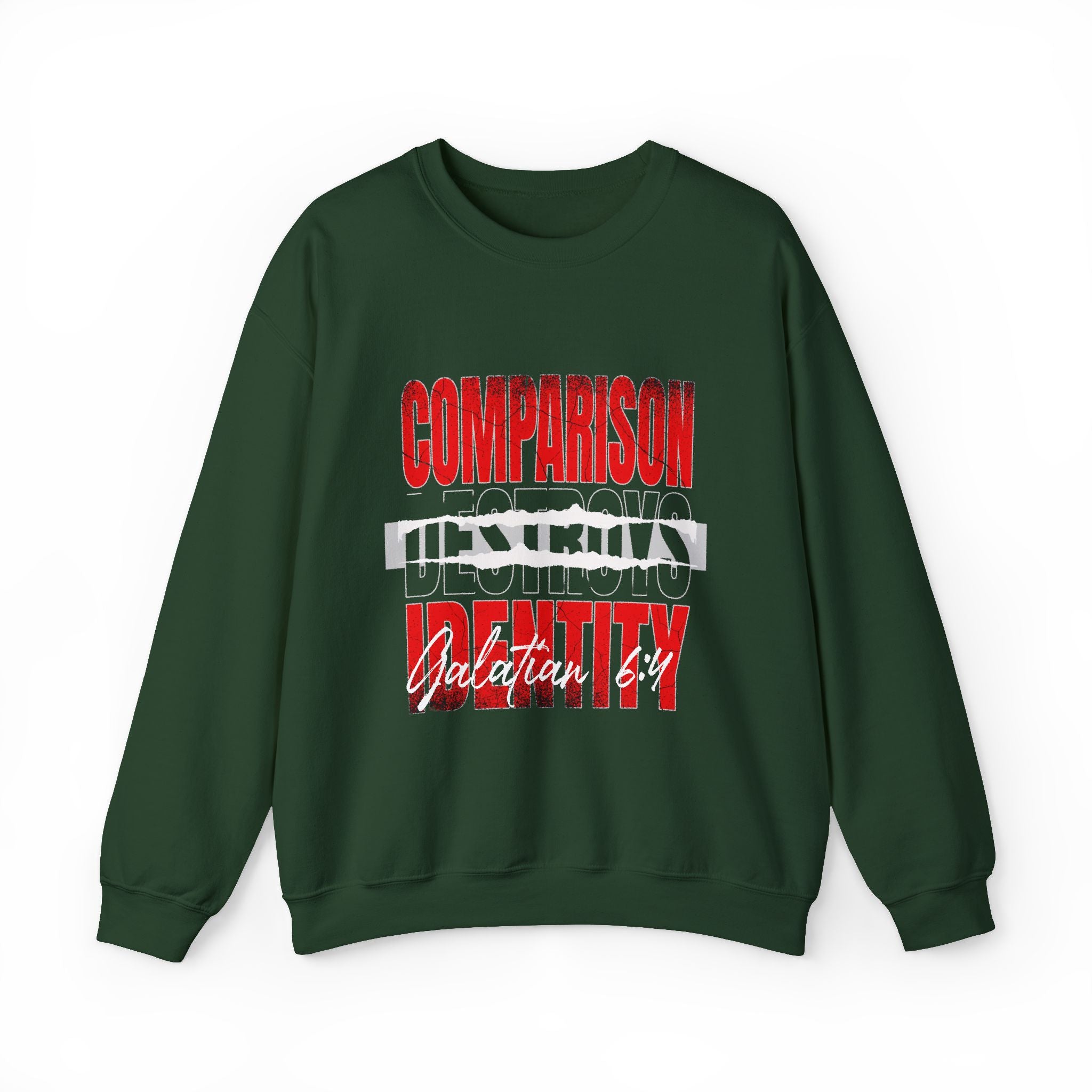 Crewneck Sweatshirt — "Comparison Destroys Identity" Graphic Pullover