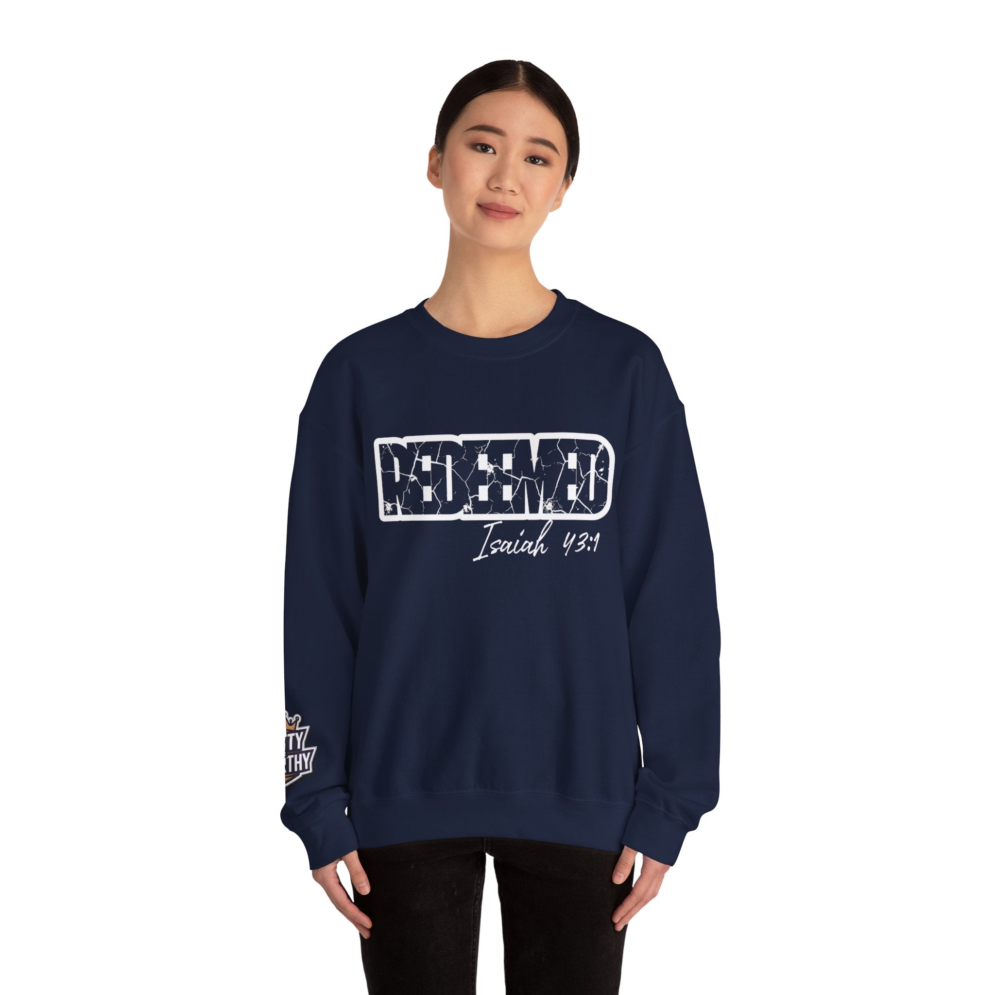 Crewneck Sweatshirt — 'Redeemed' Isaiah 43:1 Christian Faith Graphic