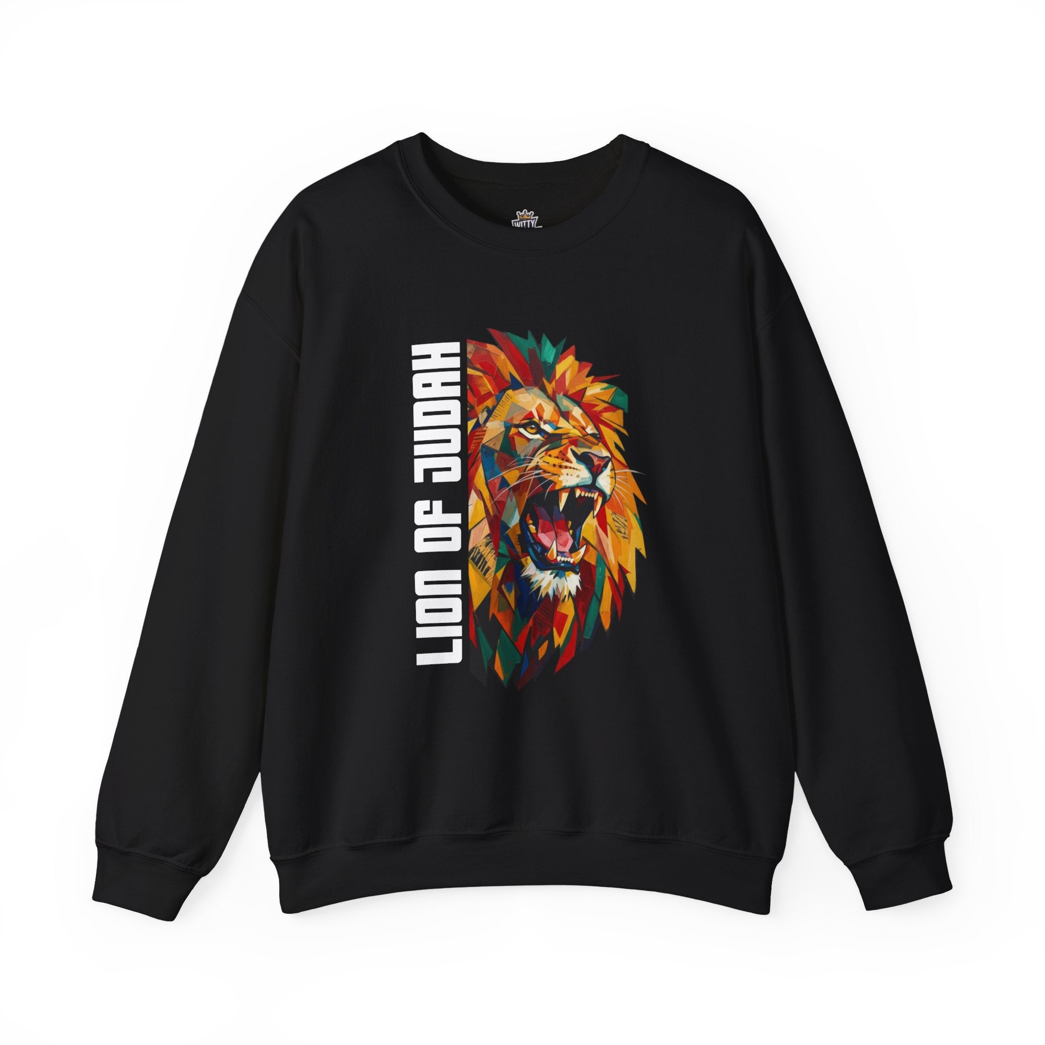 Lion of Judah Crewneck Sweatshirt — Colorful Roaring Lion Faith Graphic