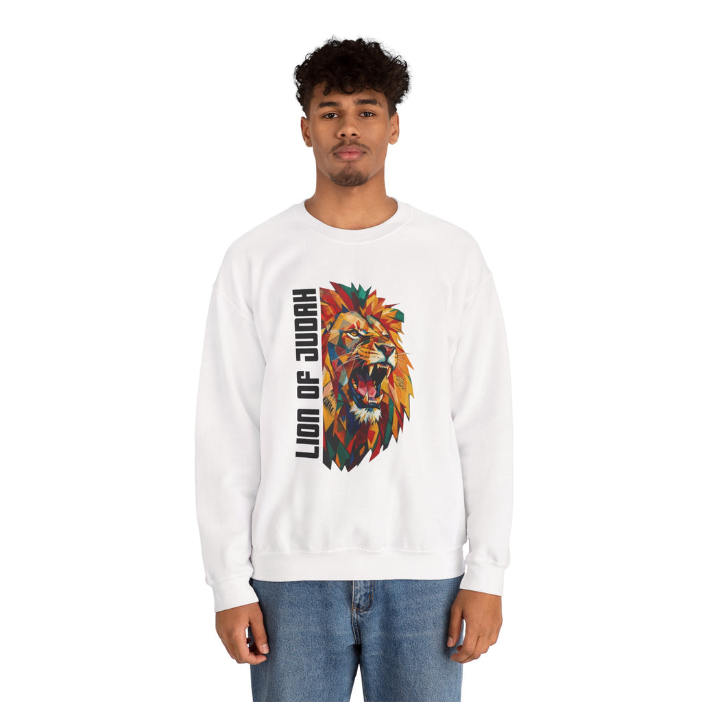 Lion of Judah Crewneck Sweatshirt — Colorful Roaring Lion Faith Graphic