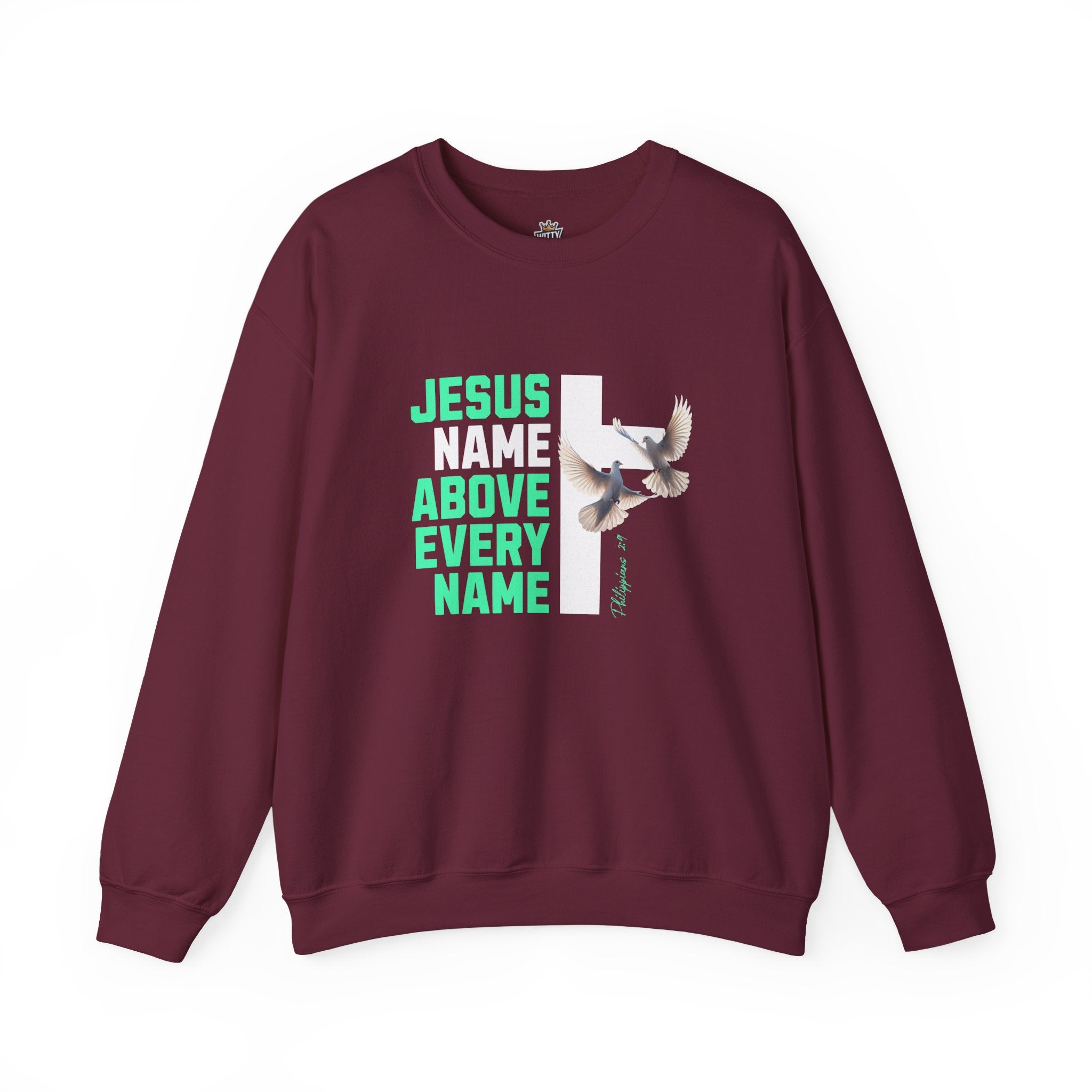 Jesus Name Above Every Name Sweatshirt — Christian Cross & Dove Crewneck