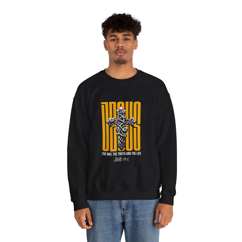Jesus Cross Crewneck Sweatshirt — "Jesus: The Way, The Truth and The Life" Christian Pullover