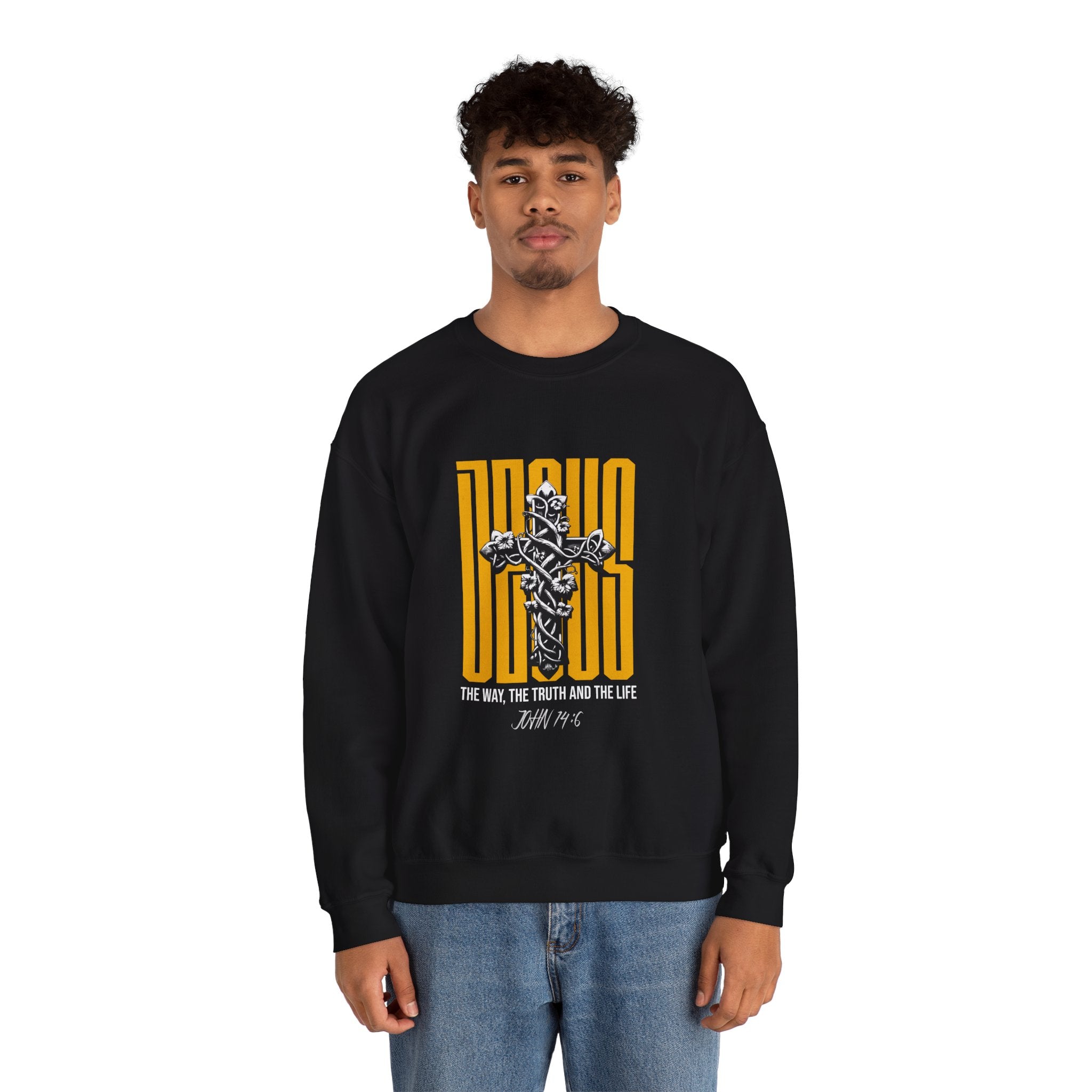Jesus Cross Crewneck Sweatshirt — "Jesus: The Way, The Truth and The Life" Christian Pullover