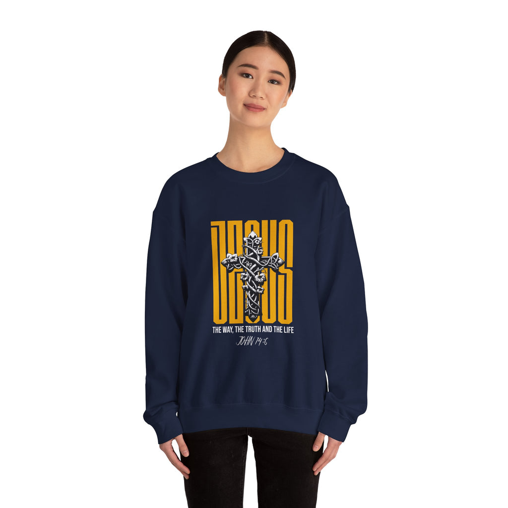 Jesus Cross Crewneck Sweatshirt — "Jesus: The Way, The Truth and The Life" Christian Pullover