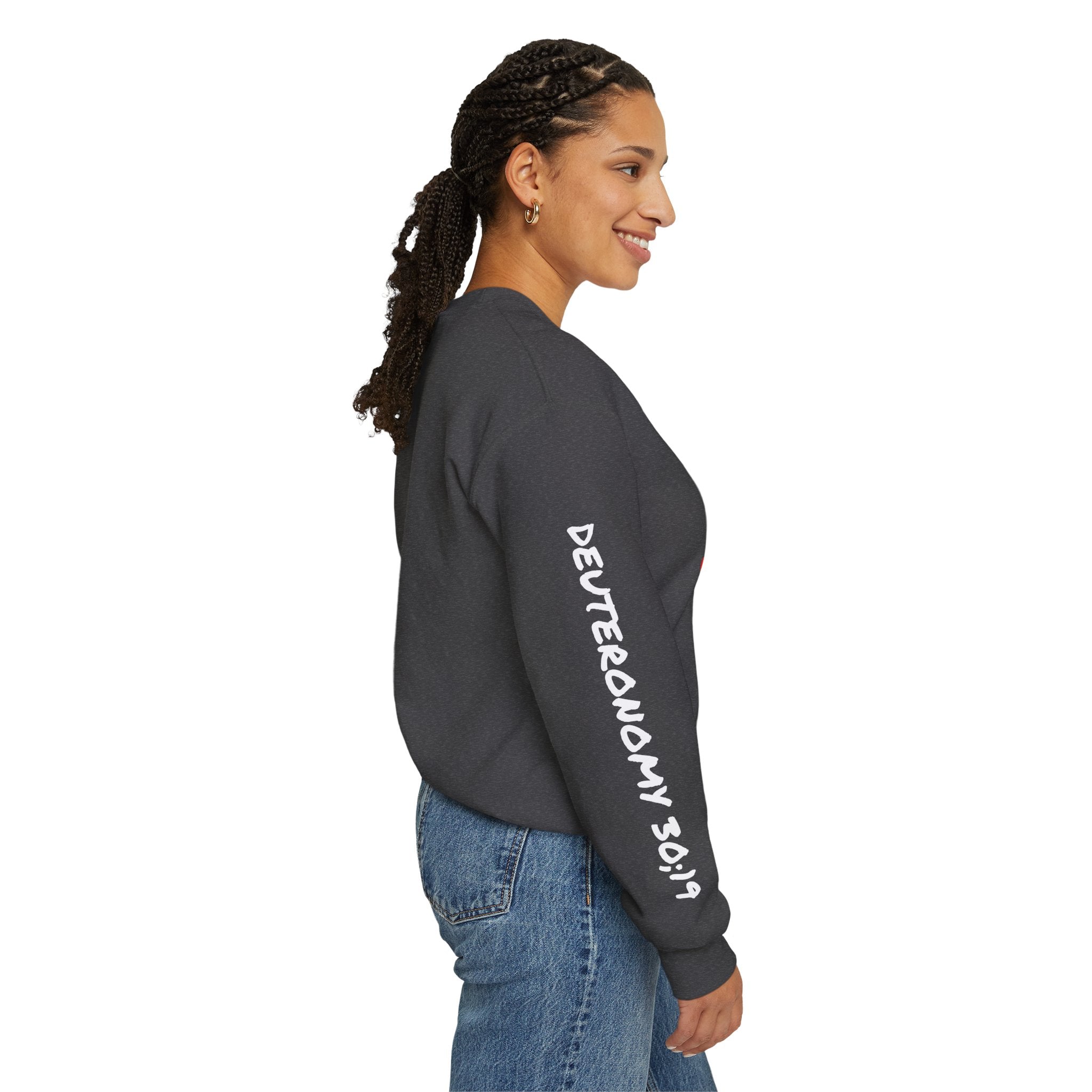 Crewneck Sweatshirt — "Death or Life" Design with Red "Choose Life" Script