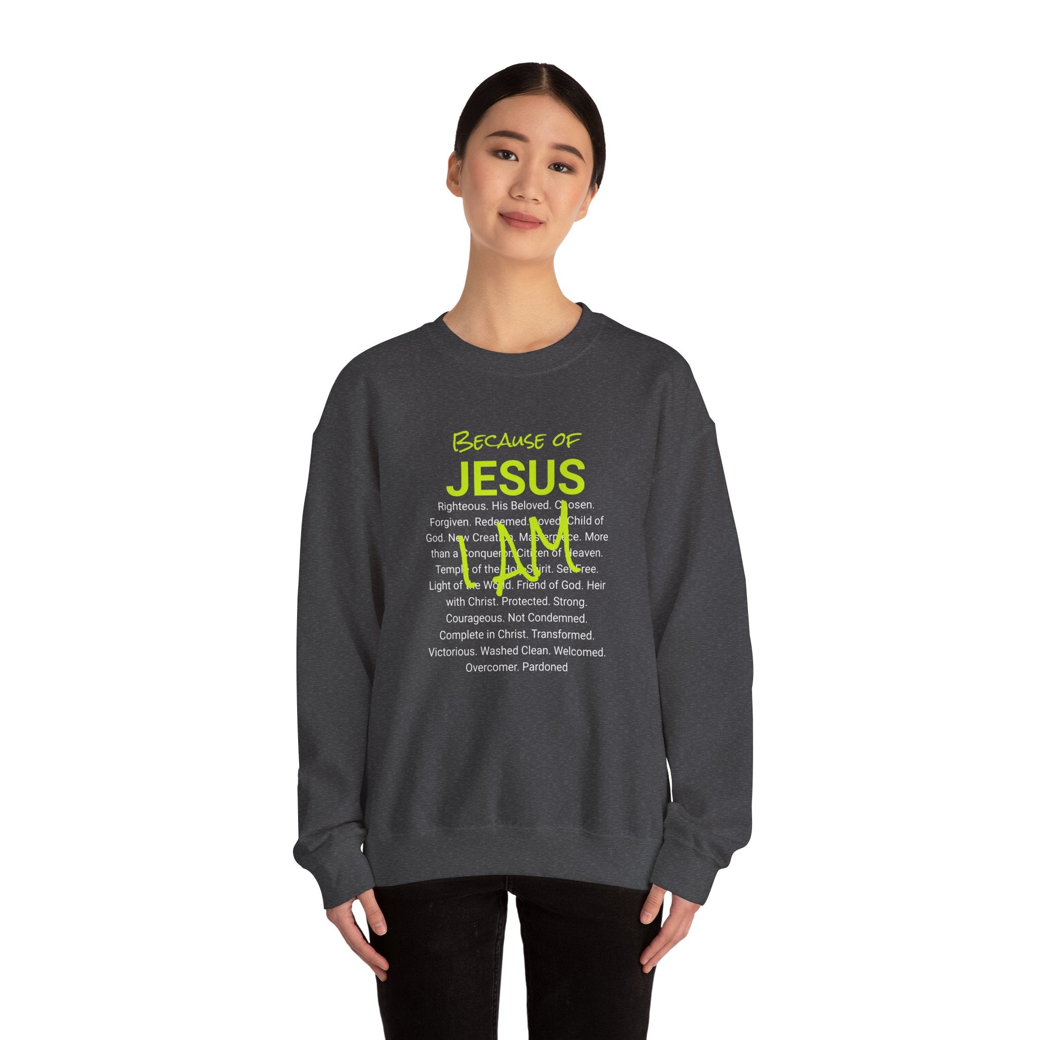 Crewneck Sweatshirt — "Saved" Faith-Based Affirmation Sweatshirt (Righteous • Redeemed • Loved)