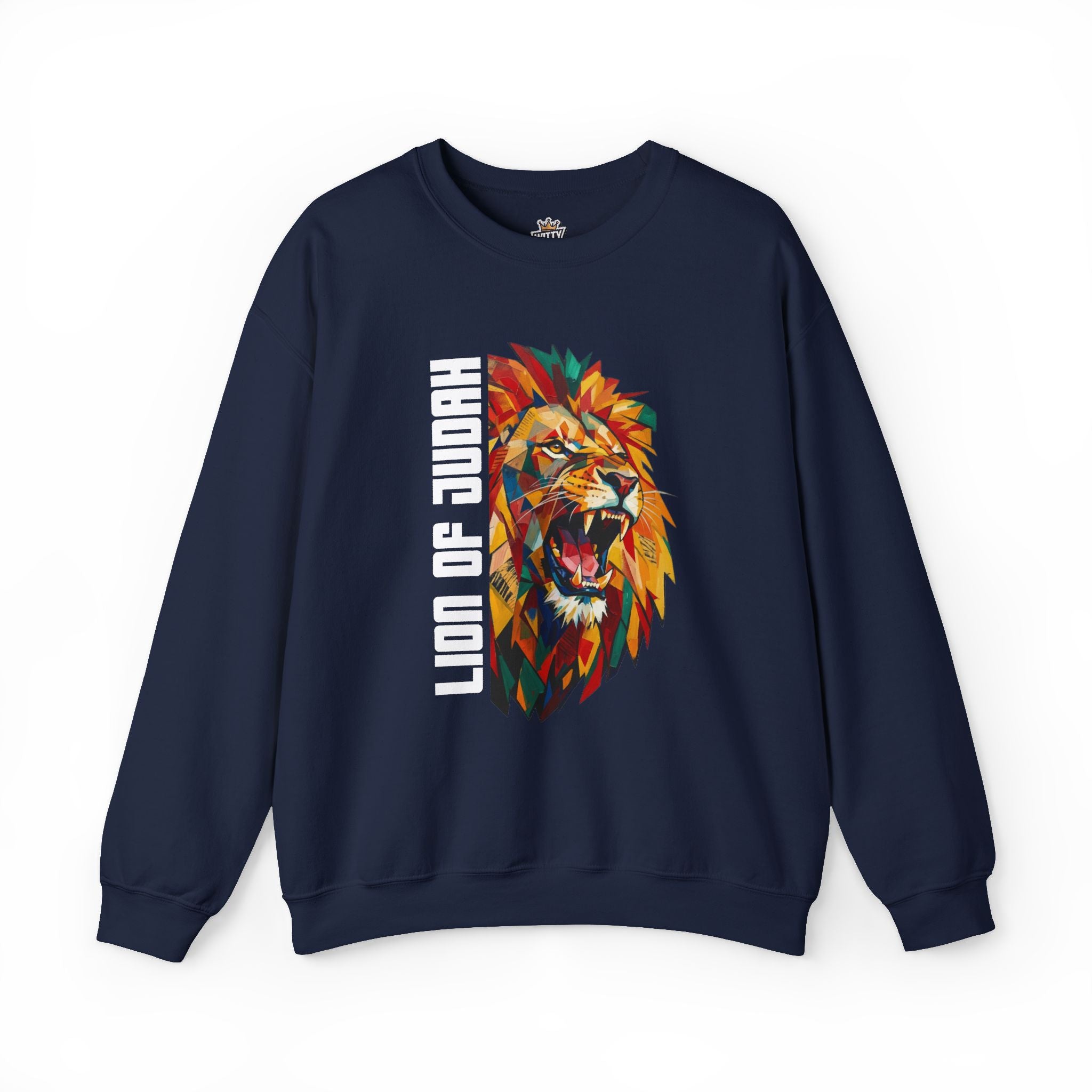 Lion of Judah Crewneck Sweatshirt — Colorful Roaring Lion Faith Graphic