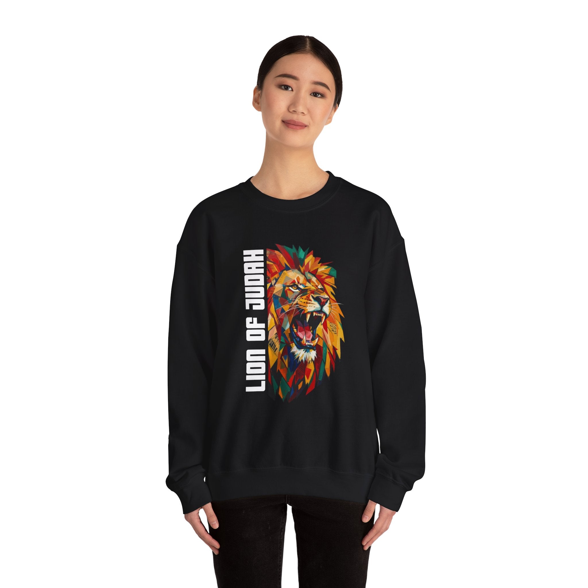 Lion of Judah Crewneck Sweatshirt — Colorful Roaring Lion Faith Graphic
