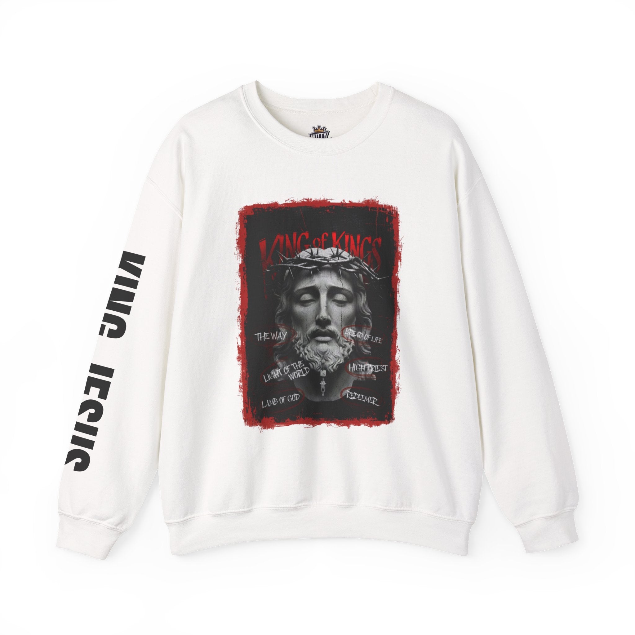 Religious Graphic Crewneck Sweatshirt – 'Love One Another' Jesus Portrait