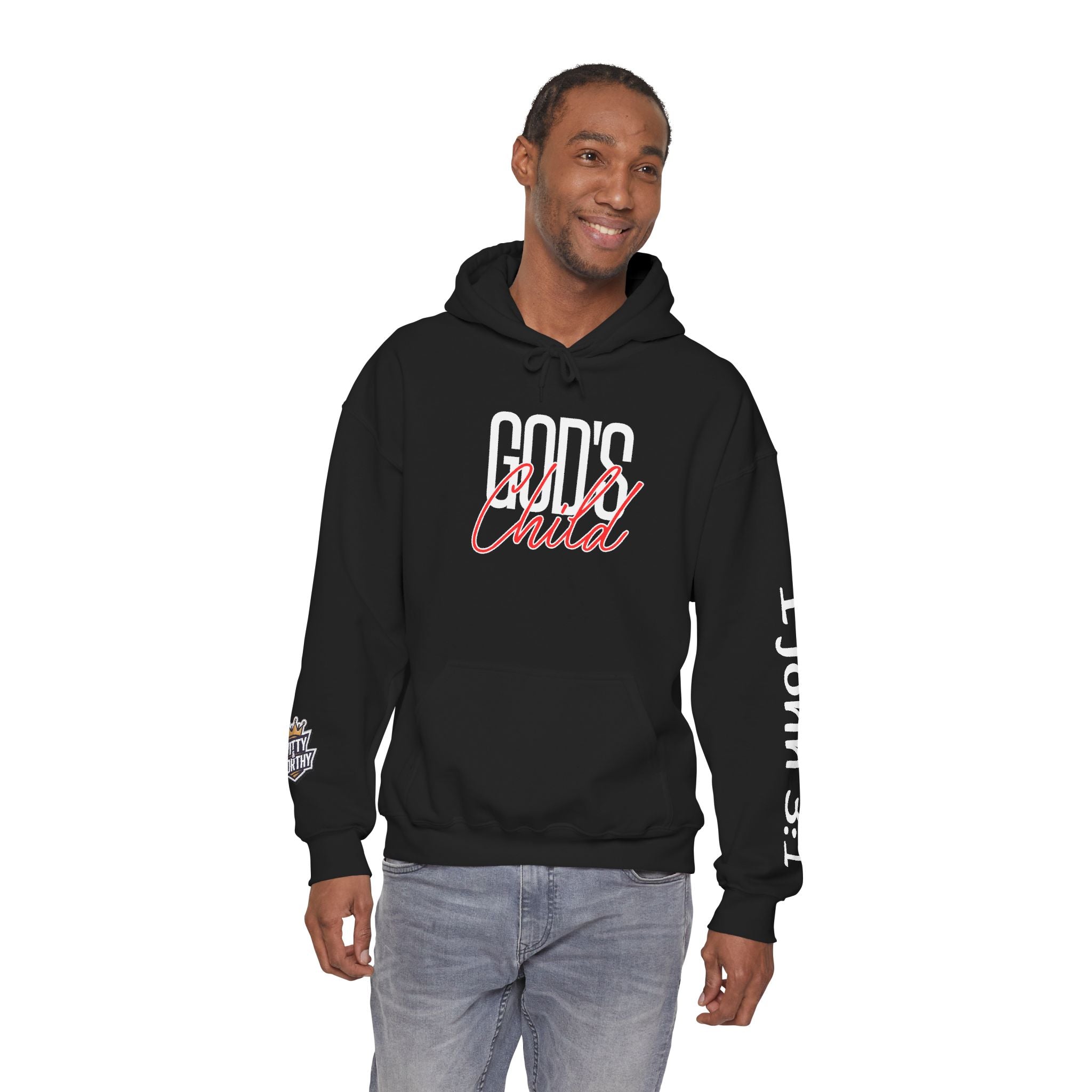 Child Script Hoodie — Cozy White Pullover with 'Child' Script Design