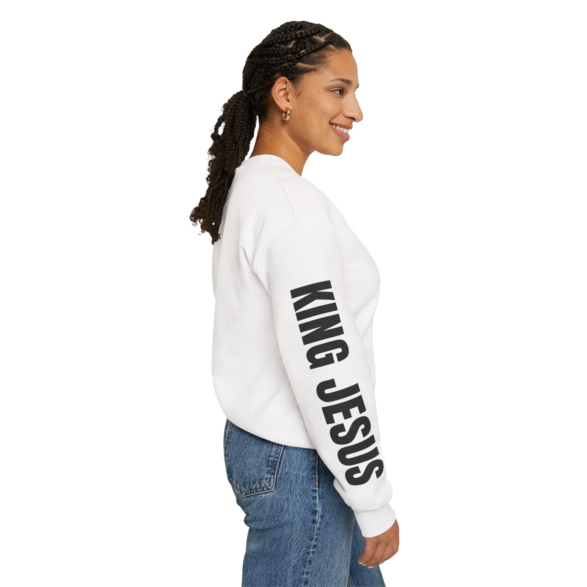 Religious Graphic Crewneck Sweatshirt – 'Love One Another' Jesus Portrait