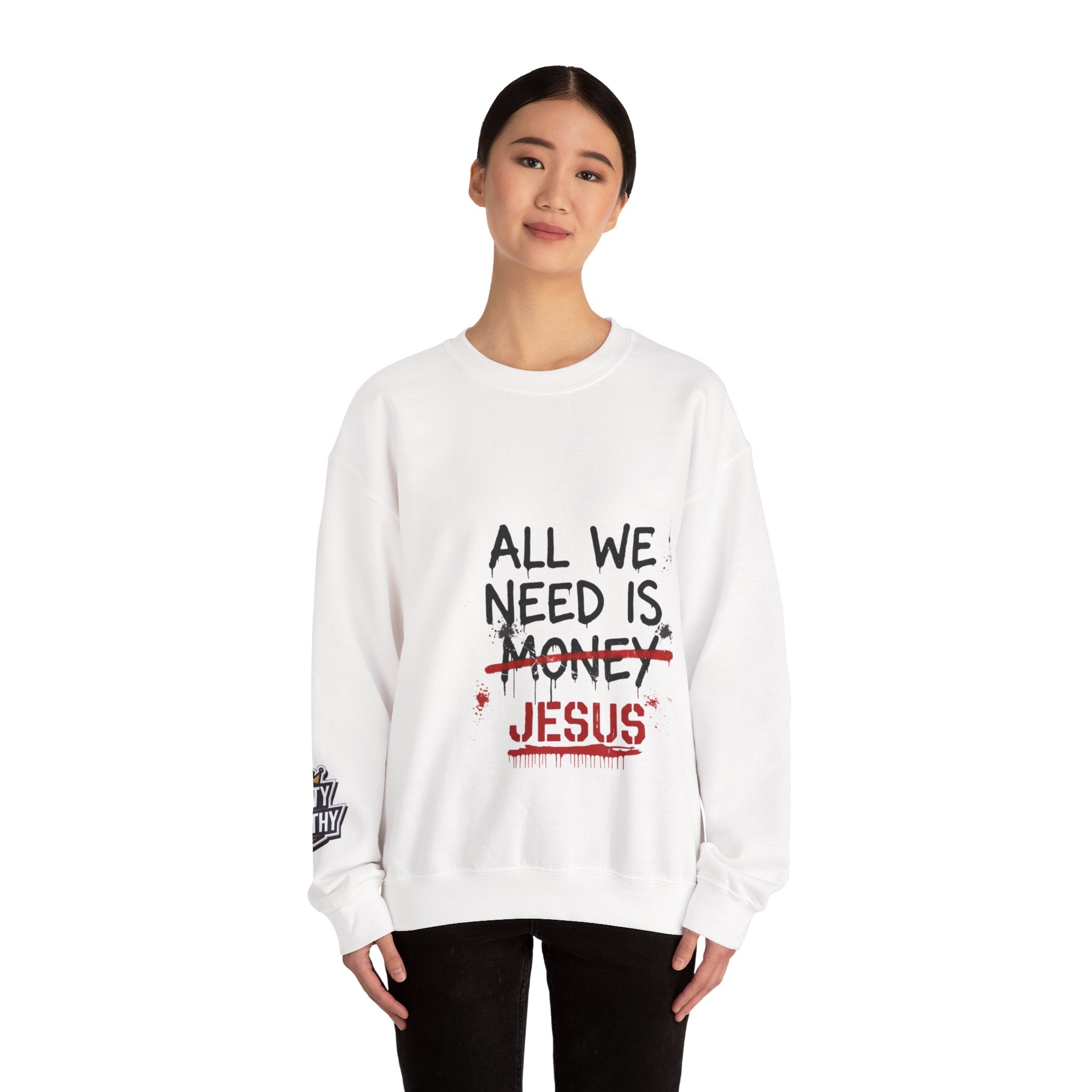 Crewneck Sweatshirt — "All We Need Is Jesus" Faith Graphic