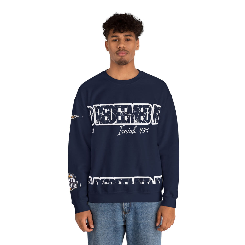 Crewneck Sweatshirt — 'Redeemed' Isaiah 43:1 Christian Faith Graphic