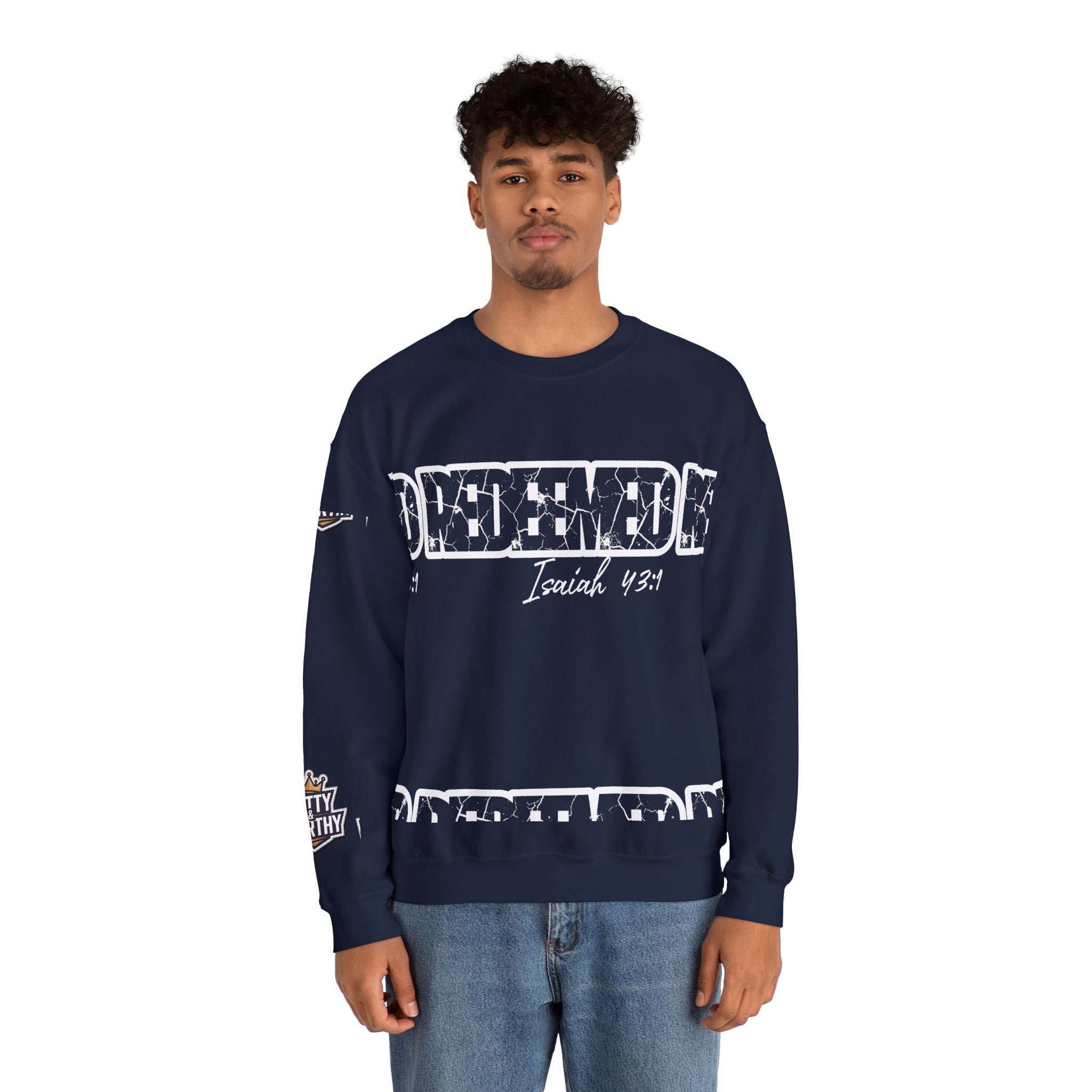 Crewneck Sweatshirt — 'Redeemed' Isaiah 43:1 Christian Faith Graphic