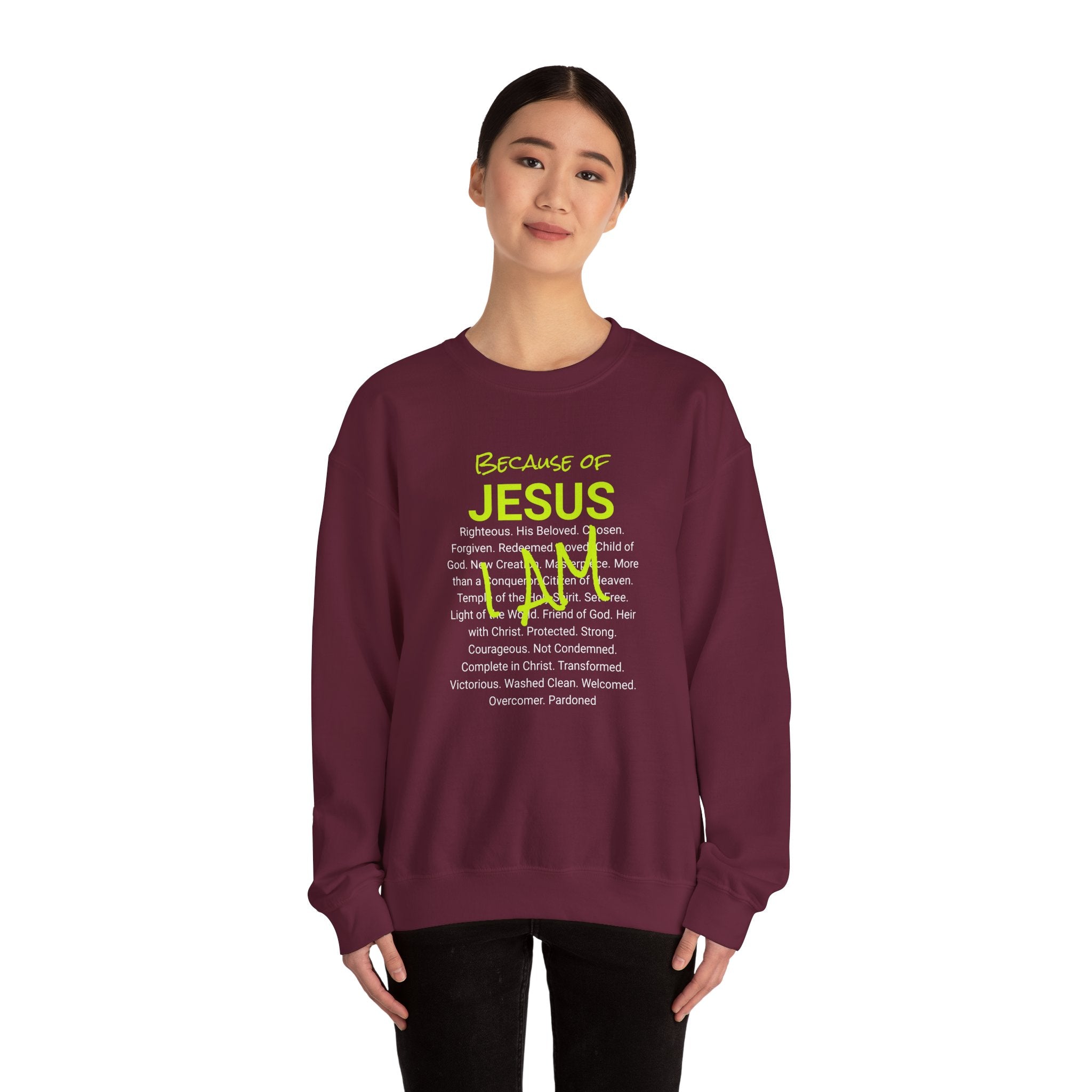 Crewneck Sweatshirt — "Saved" Faith-Based Affirmation Sweatshirt (Righteous • Redeemed • Loved)