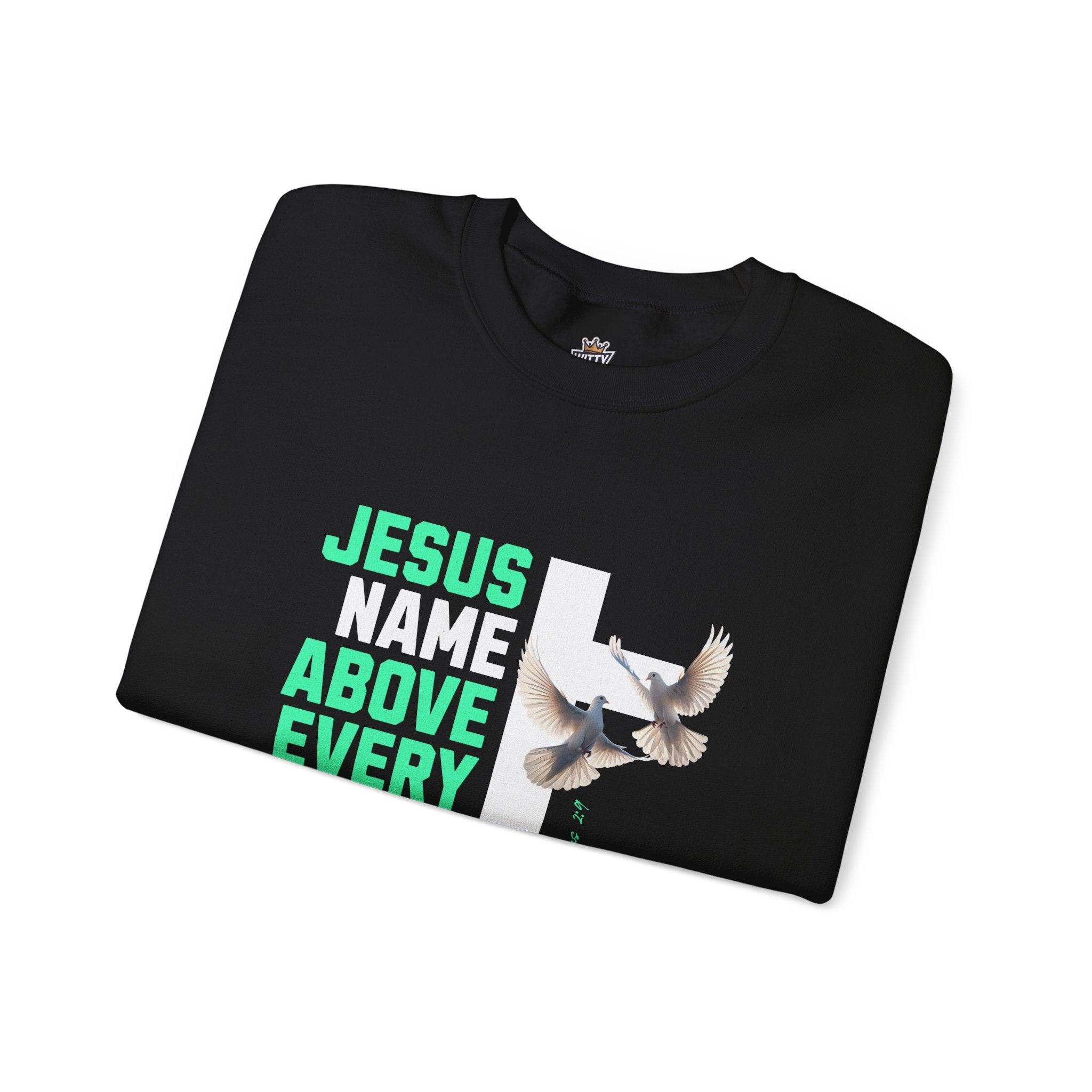 Jesus Name Above Every Name Sweatshirt — Christian Cross & Dove Crewneck