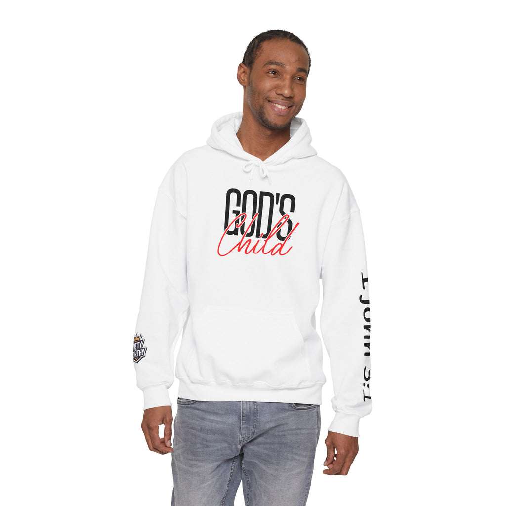 Child Script Hoodie — Cozy White Pullover with 'Child' Script Design