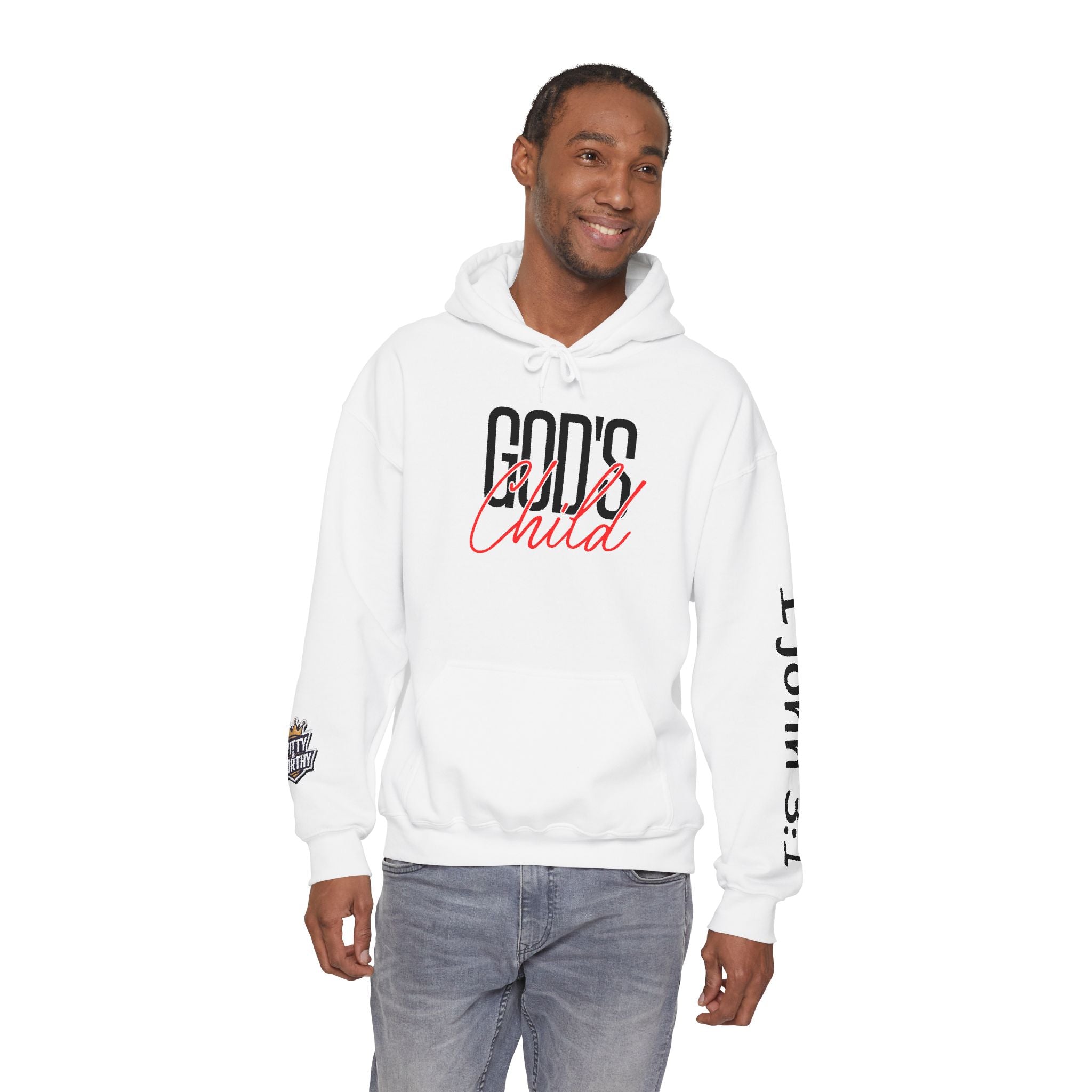 Child Script Hoodie — Cozy White Pullover with 'Child' Script Design