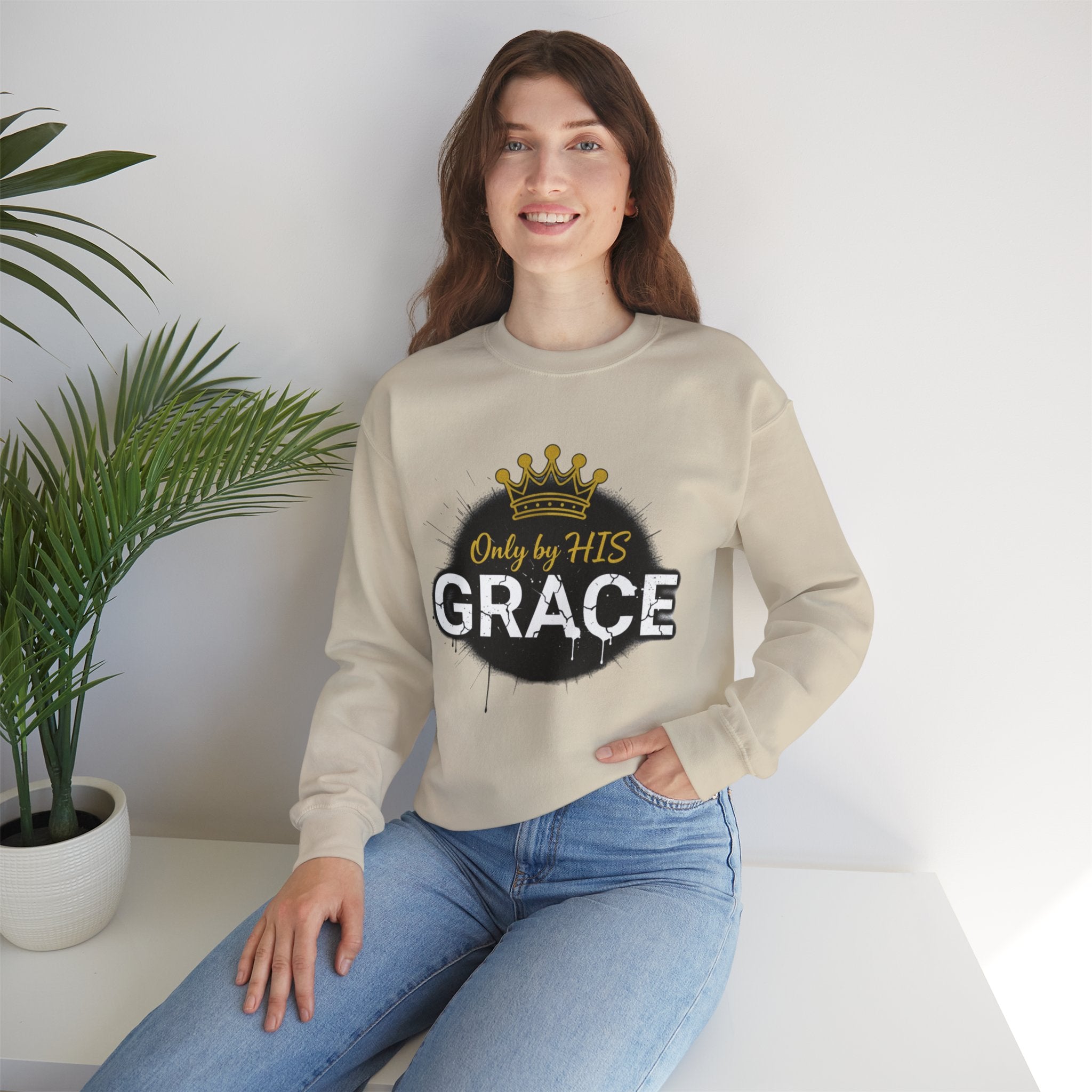 Grace Crown Sweatshirt — 'Only by His Grace' Christian Crewneck